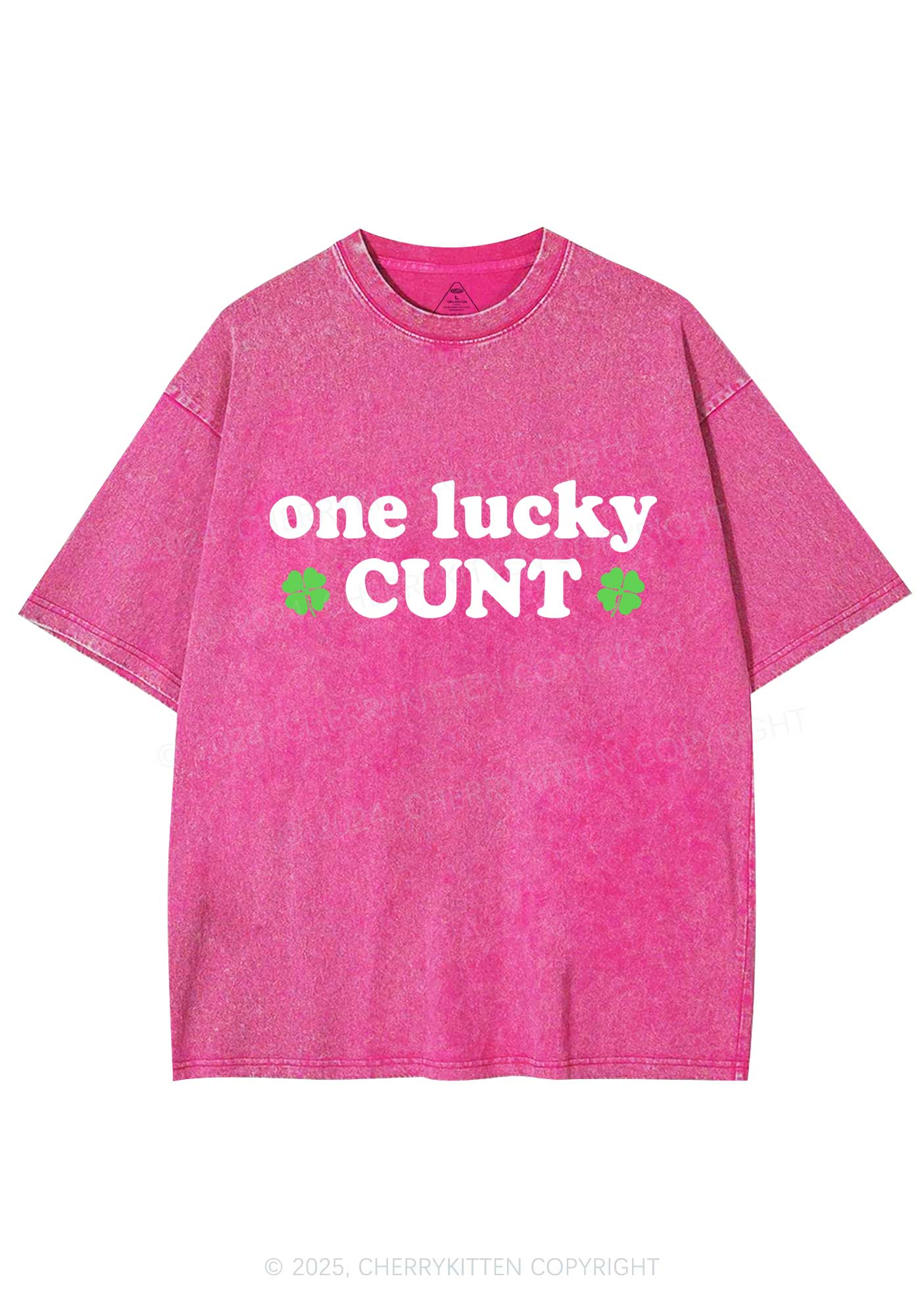One Lucky Cxxt St Patricks Y2K Washed Tee Cherrykitten - Image 6