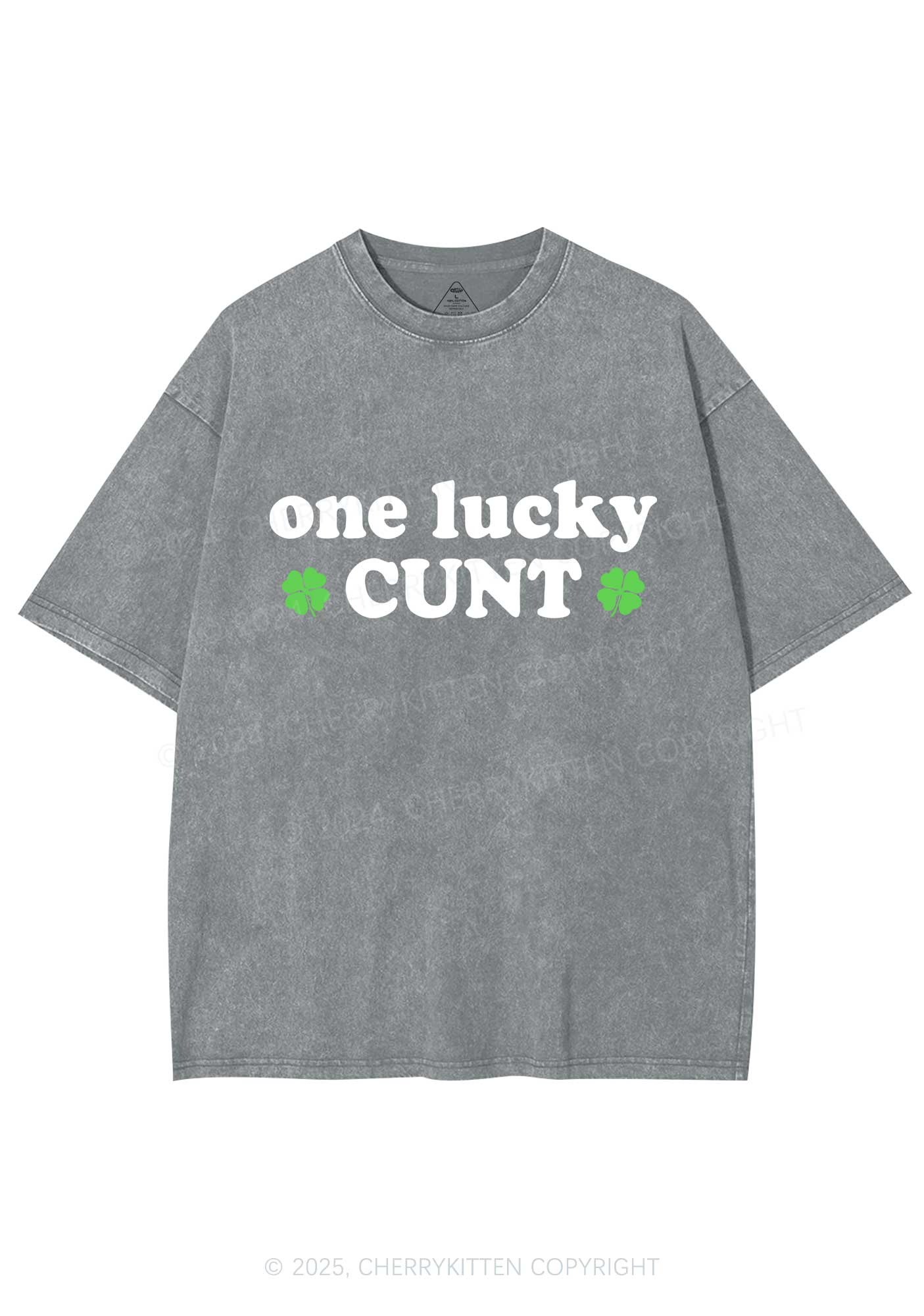 One Lucky Cxxt St Patricks Y2K Washed Tee Cherrykitten - Image 8
