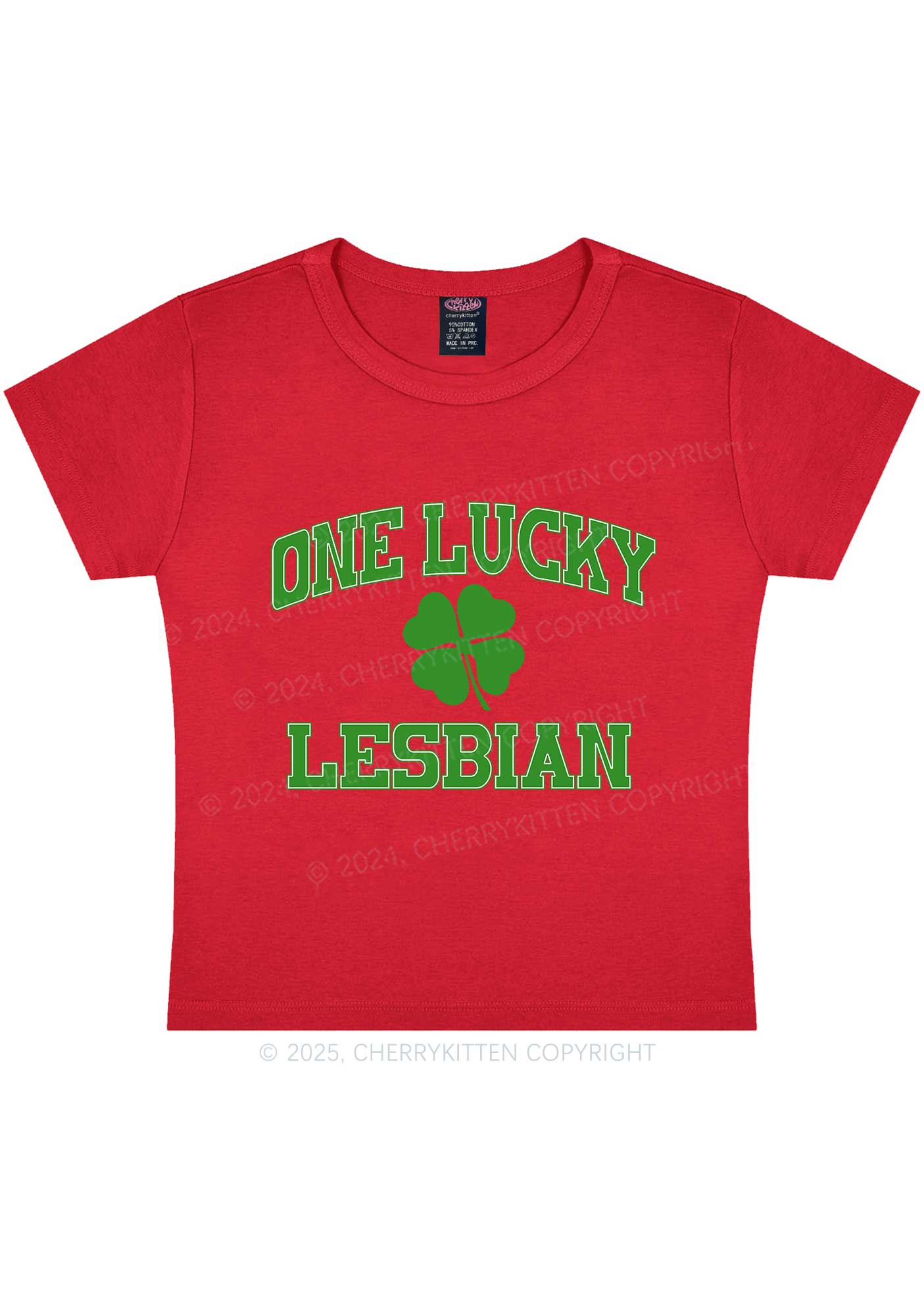 One Lucky Lesbian St Patricks Y2K Baby Tee Cherrykitten - Image 10