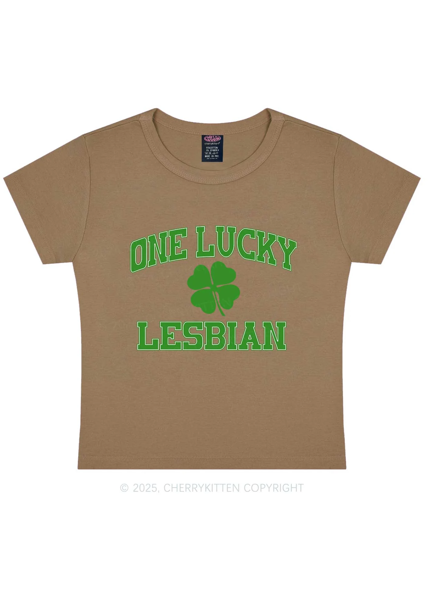 One Lucky Lesbian St Patricks Y2K Baby Tee Cherrykitten - Image 12