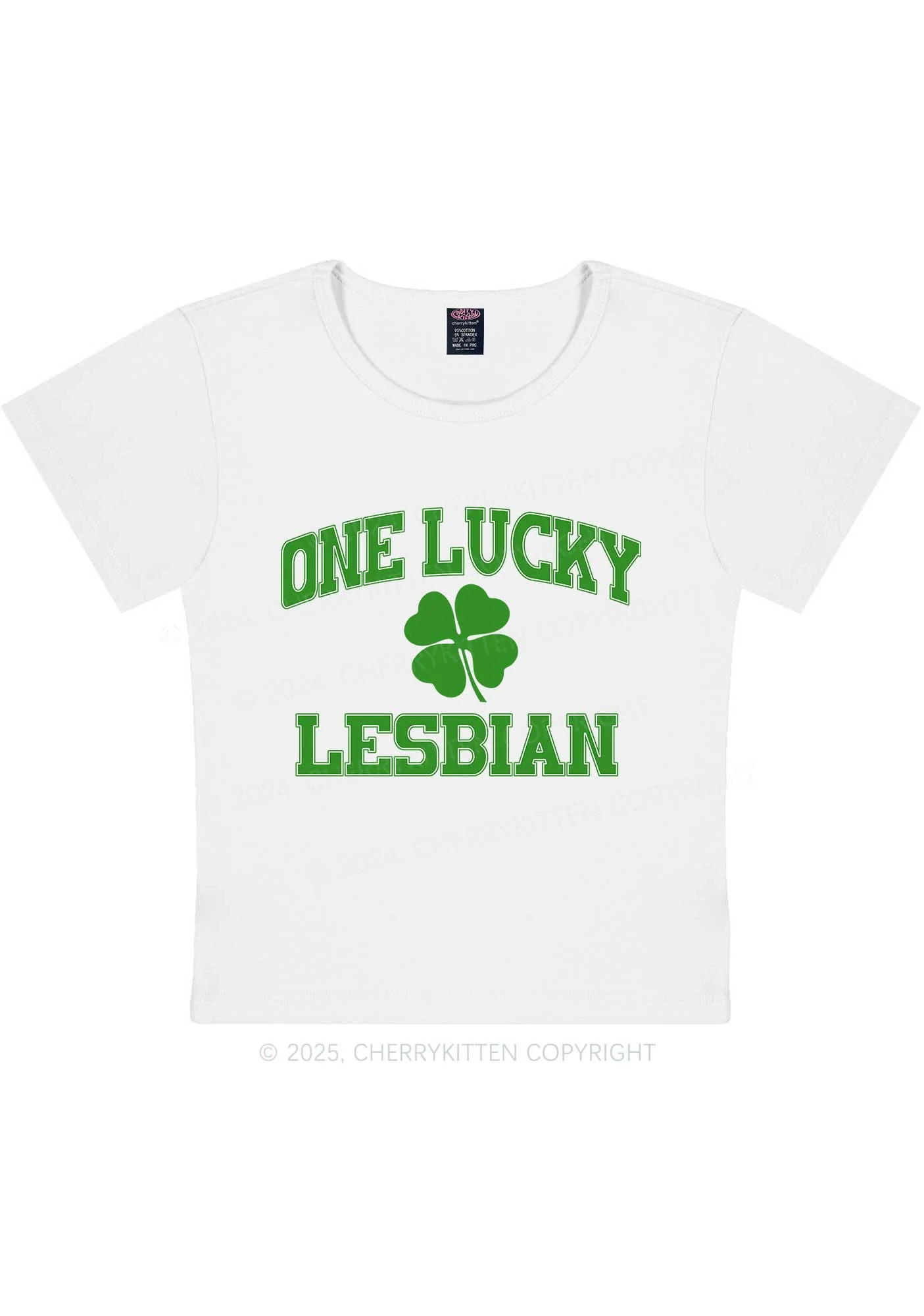 One Lucky Lesbian St Patricks Y2K Baby Tee Cherrykitten - Image 3