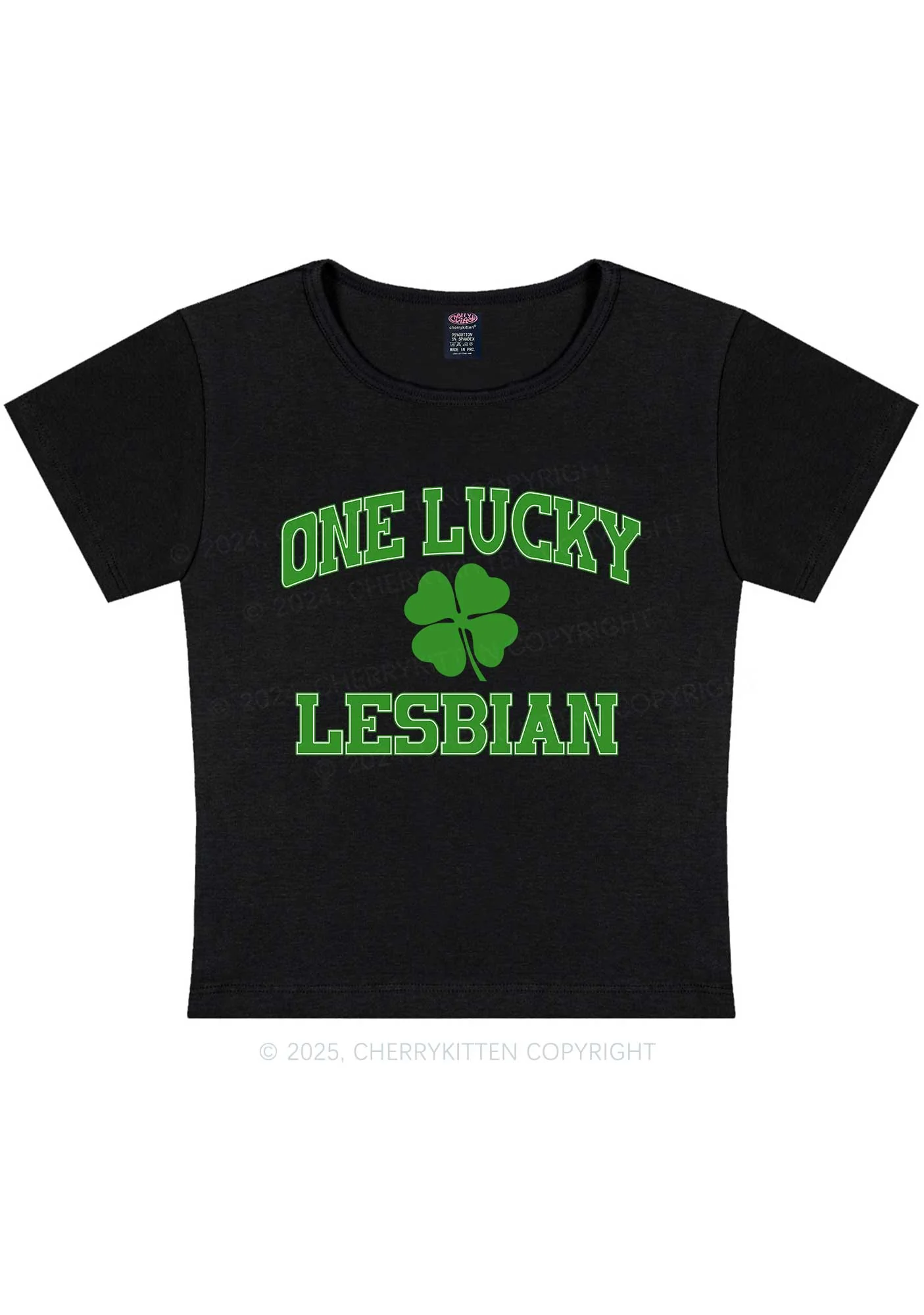 One Lucky Lesbian St Patricks Y2K Baby Tee Cherrykitten - Image 4