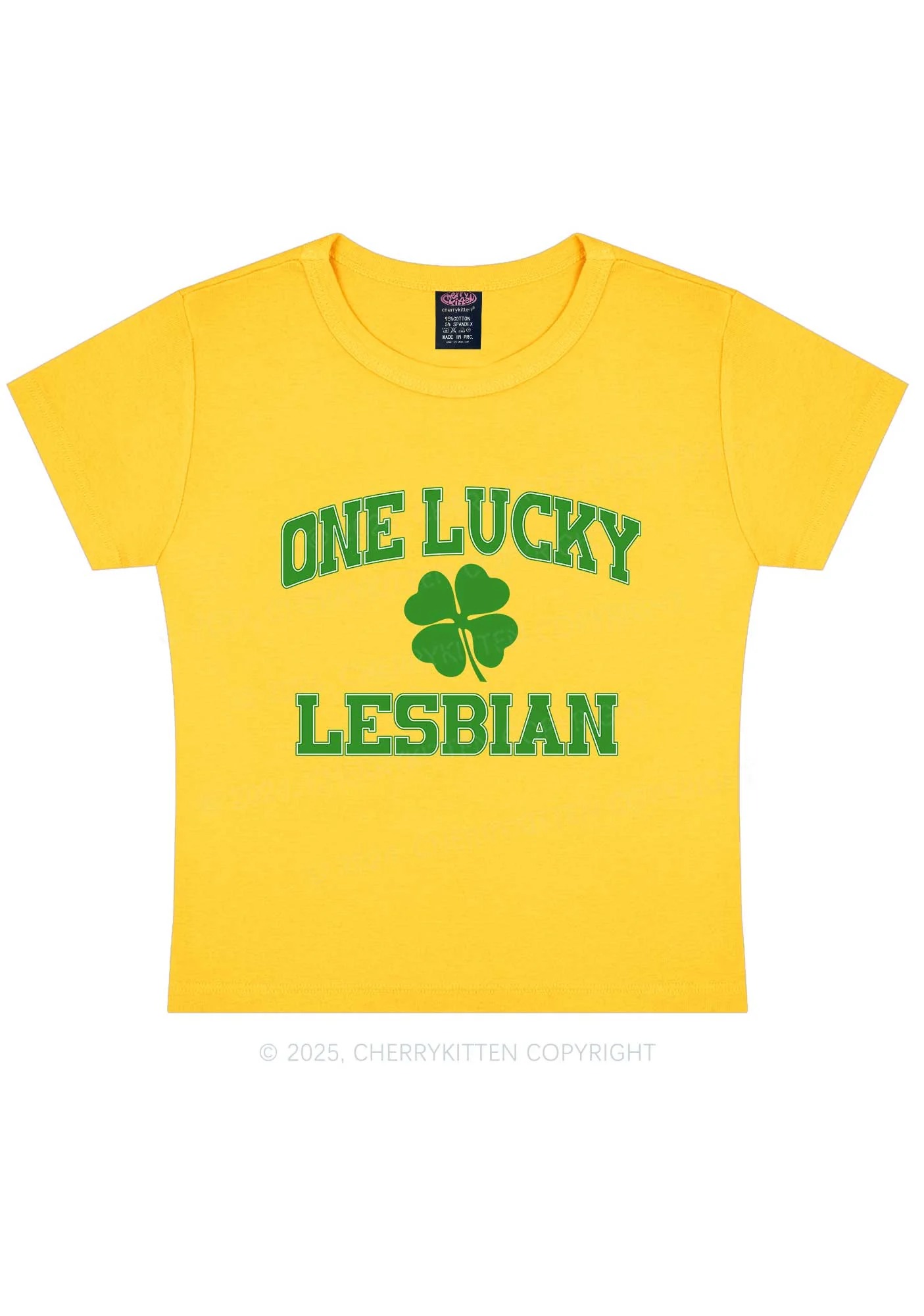 One Lucky Lesbian St Patricks Y2K Baby Tee Cherrykitten - Image 5