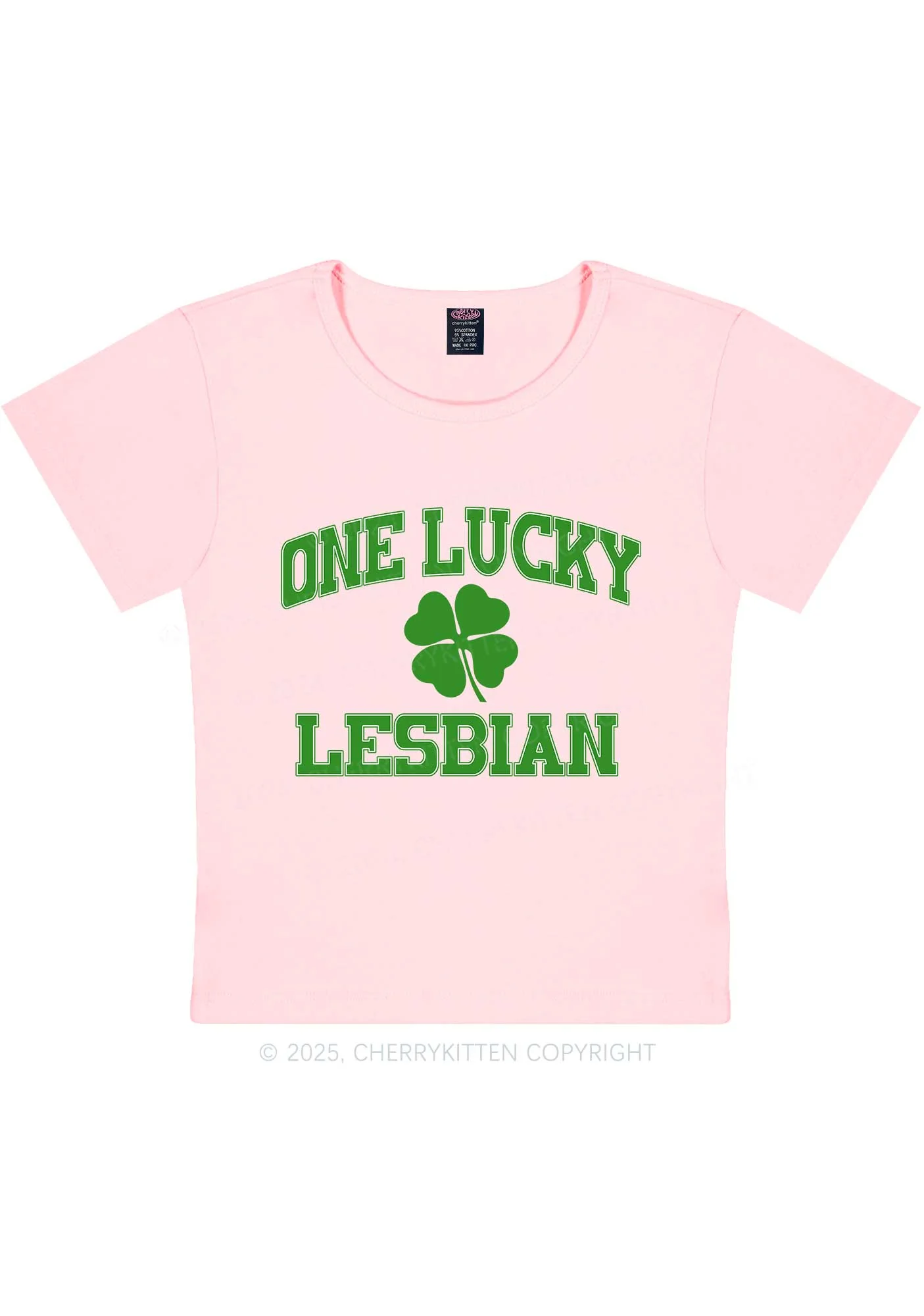 One Lucky Lesbian St Patricks Y2K Baby Tee Cherrykitten - Image 6