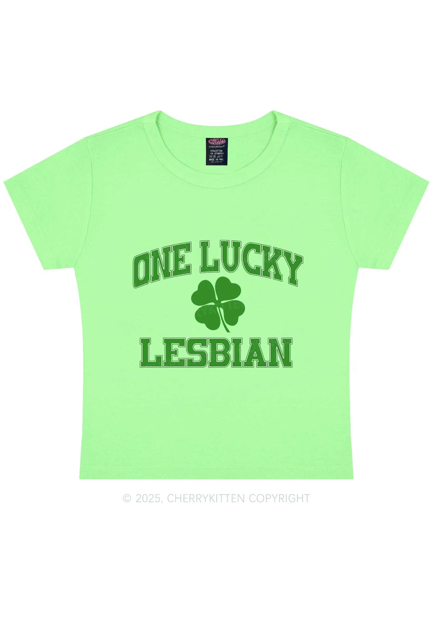 One Lucky Lesbian St Patricks Y2K Baby Tee Cherrykitten - Image 7