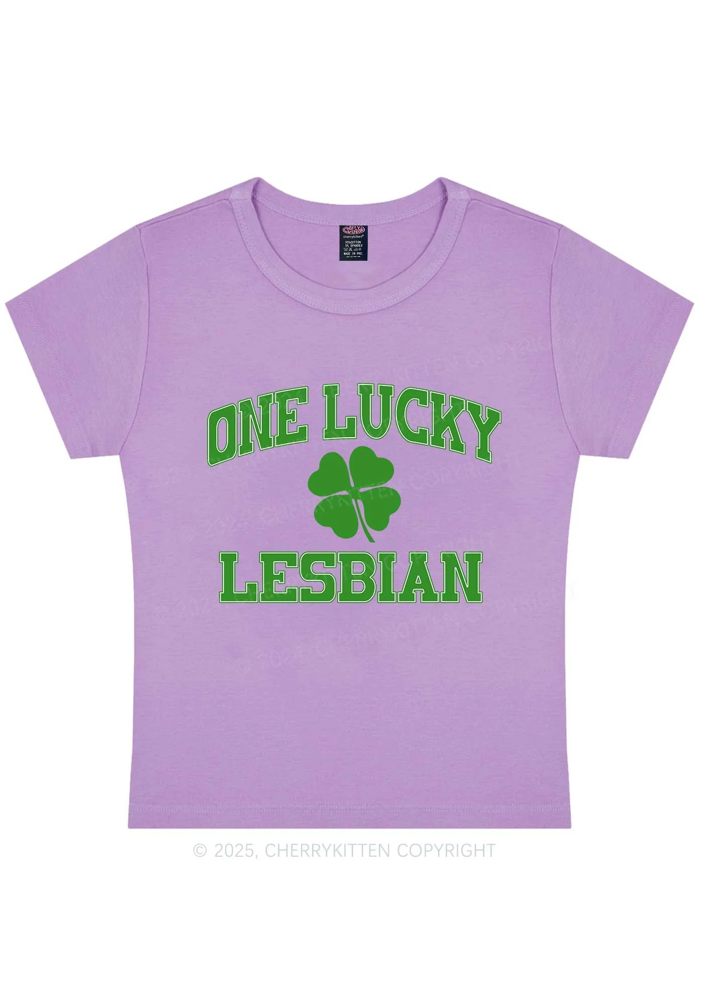 One Lucky Lesbian St Patricks Y2K Baby Tee Cherrykitten - Image 8