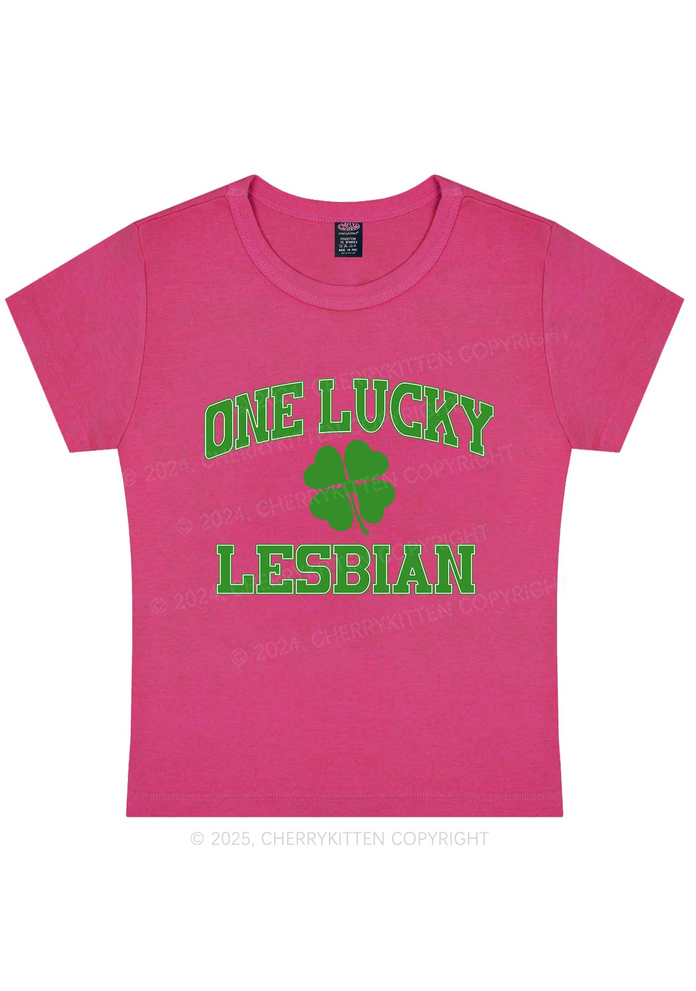 One Lucky Lesbian St Patricks Y2K Baby Tee Cherrykitten - Image 9