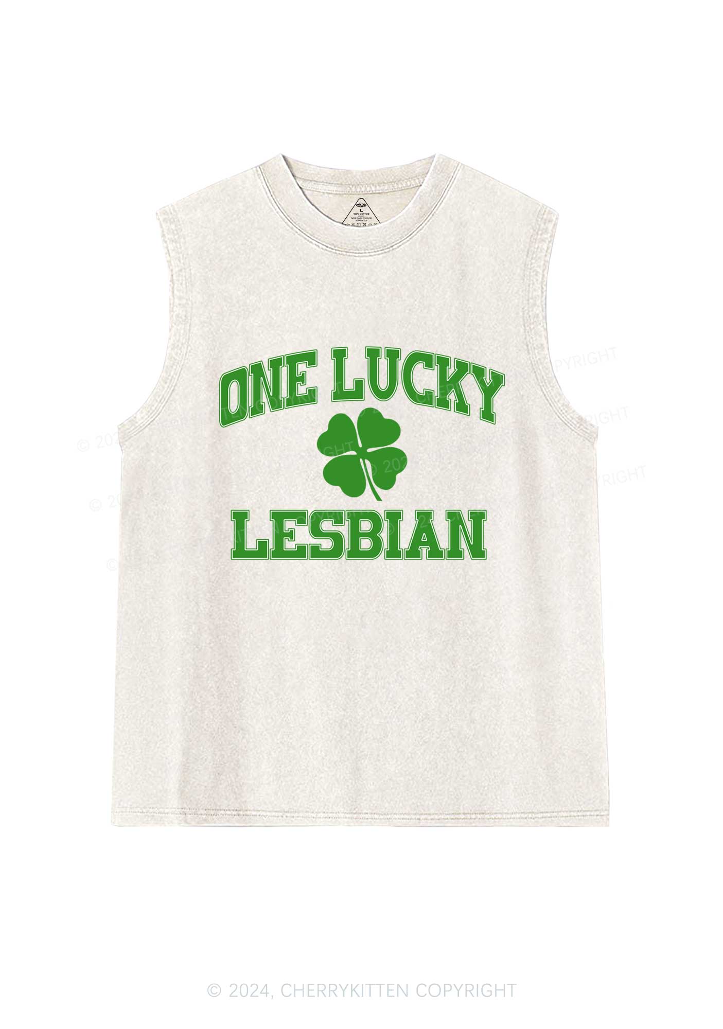 One Lucky Lesbian St Patricks Y2K Washed Tank Cherrykitten - Image 3