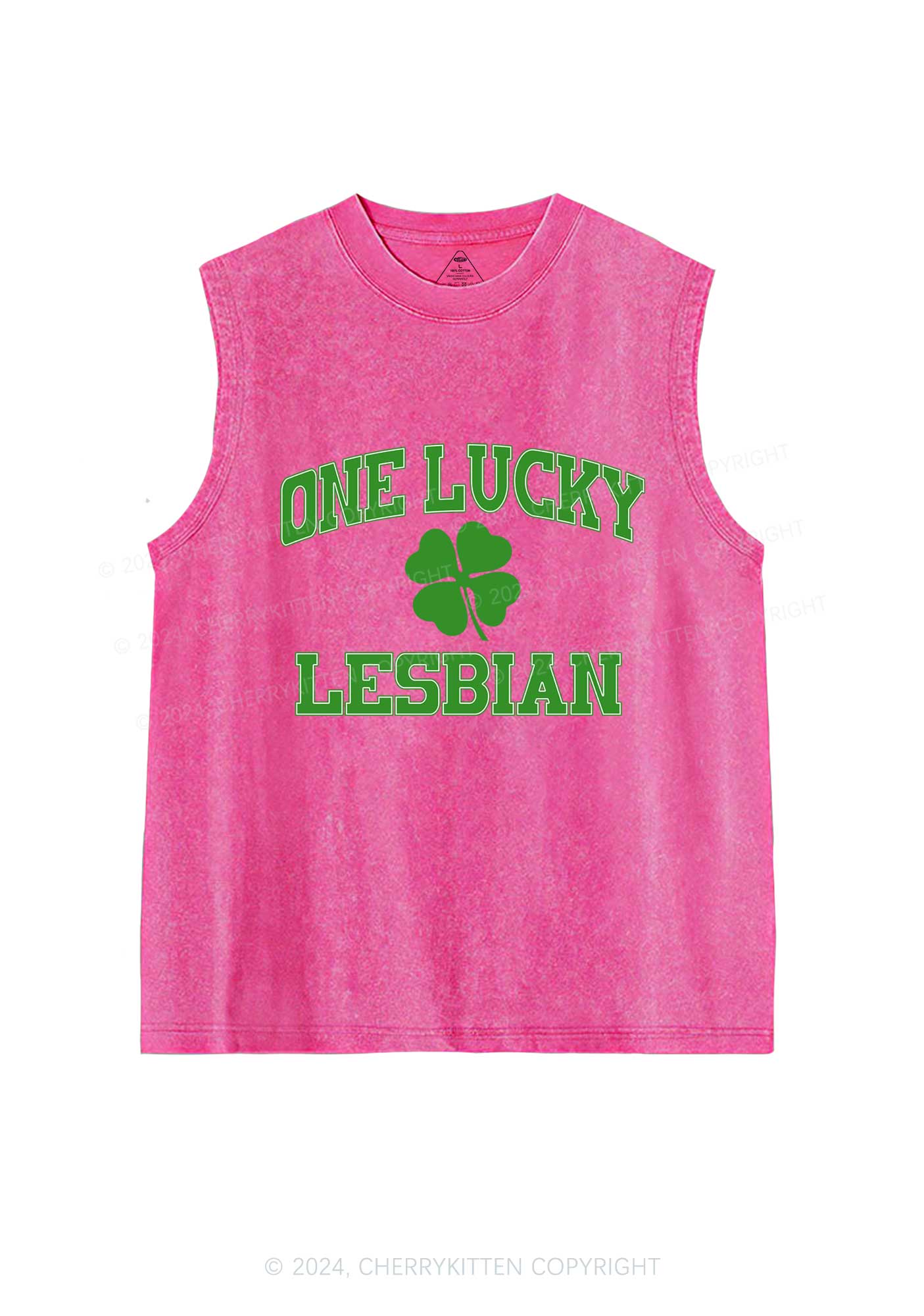 One Lucky Lesbian St Patricks Y2K Washed Tank Cherrykitten - Image 4