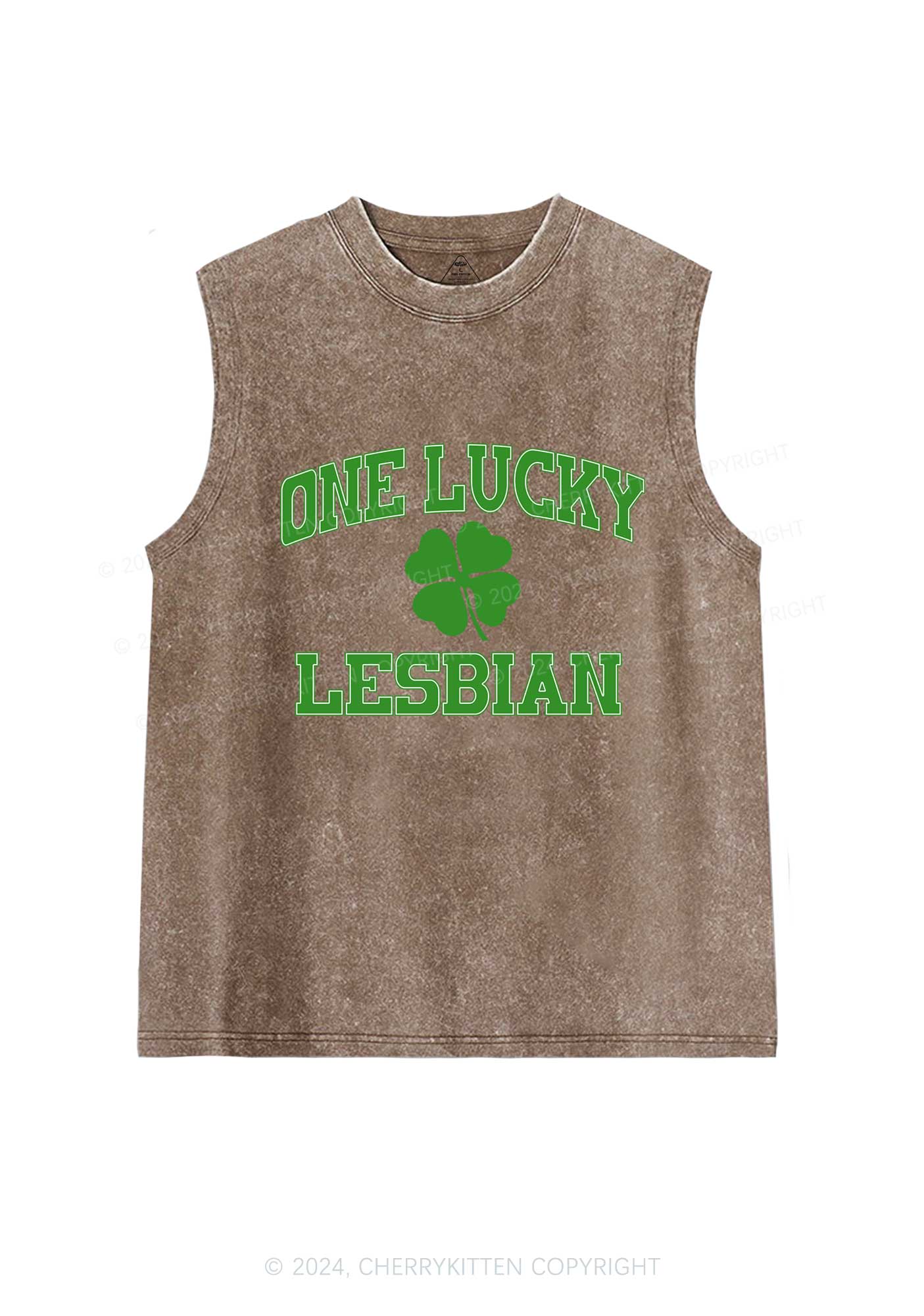 One Lucky Lesbian St Patricks Y2K Washed Tank Cherrykitten - Image 6