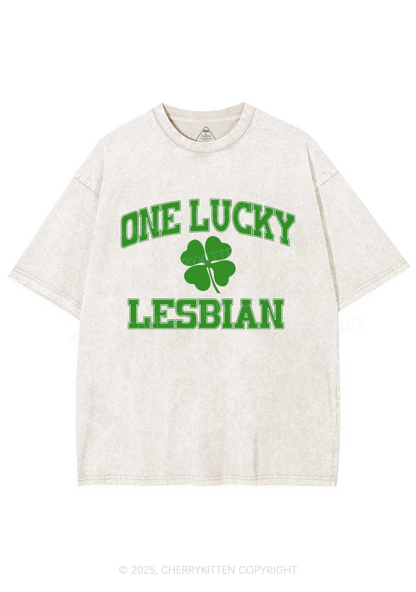 One Lucky Lesbian St Patricks Y2K Washed Tee Cherrykitten - Image 5