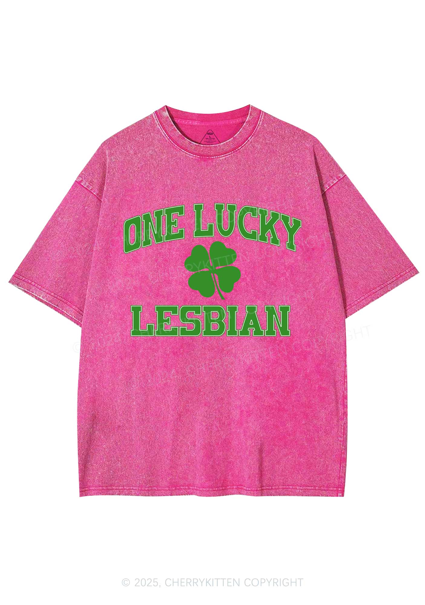One Lucky Lesbian St Patricks Y2K Washed Tee Cherrykitten - Image 6