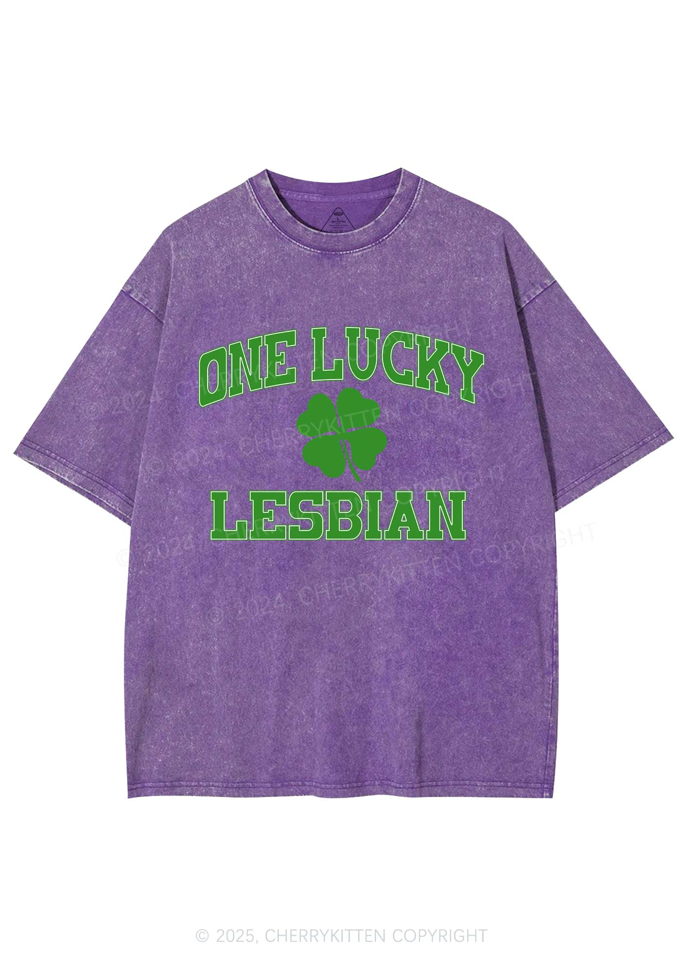 One Lucky Lesbian St Patricks Y2K Washed Tee Cherrykitten - Image 7