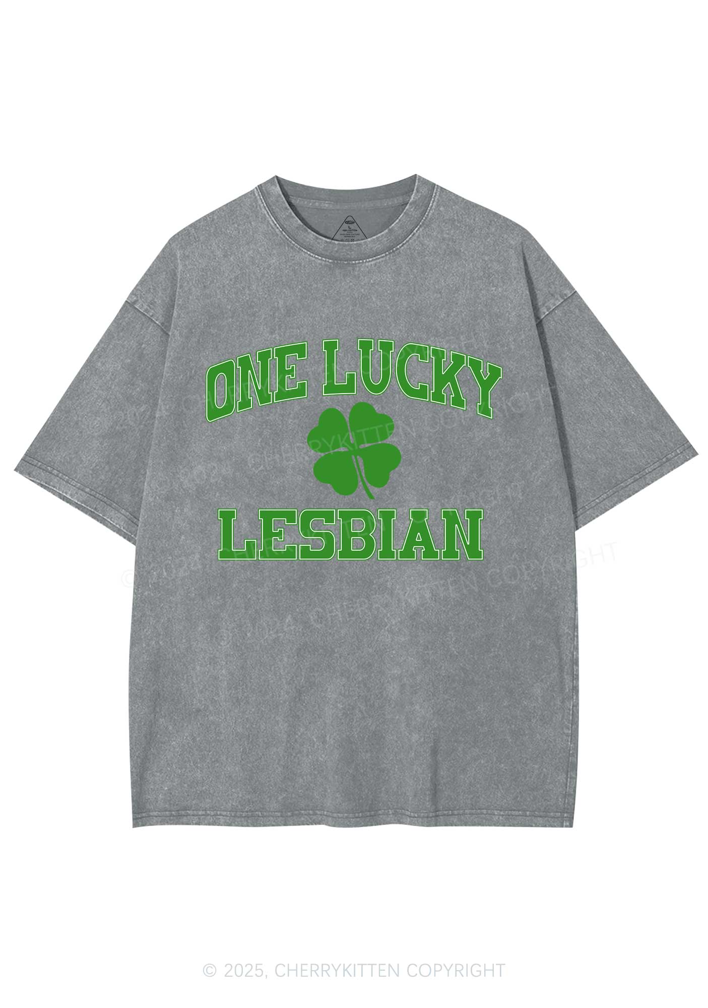 One Lucky Lesbian St Patricks Y2K Washed Tee Cherrykitten - Image 8
