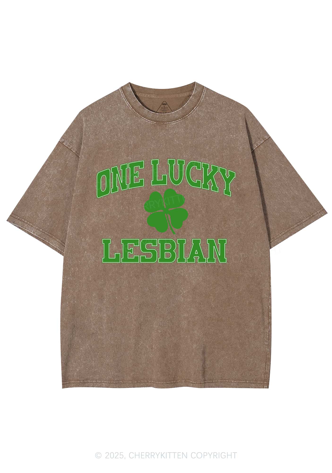 One Lucky Lesbian St Patricks Y2K Washed Tee Cherrykitten - Image 9