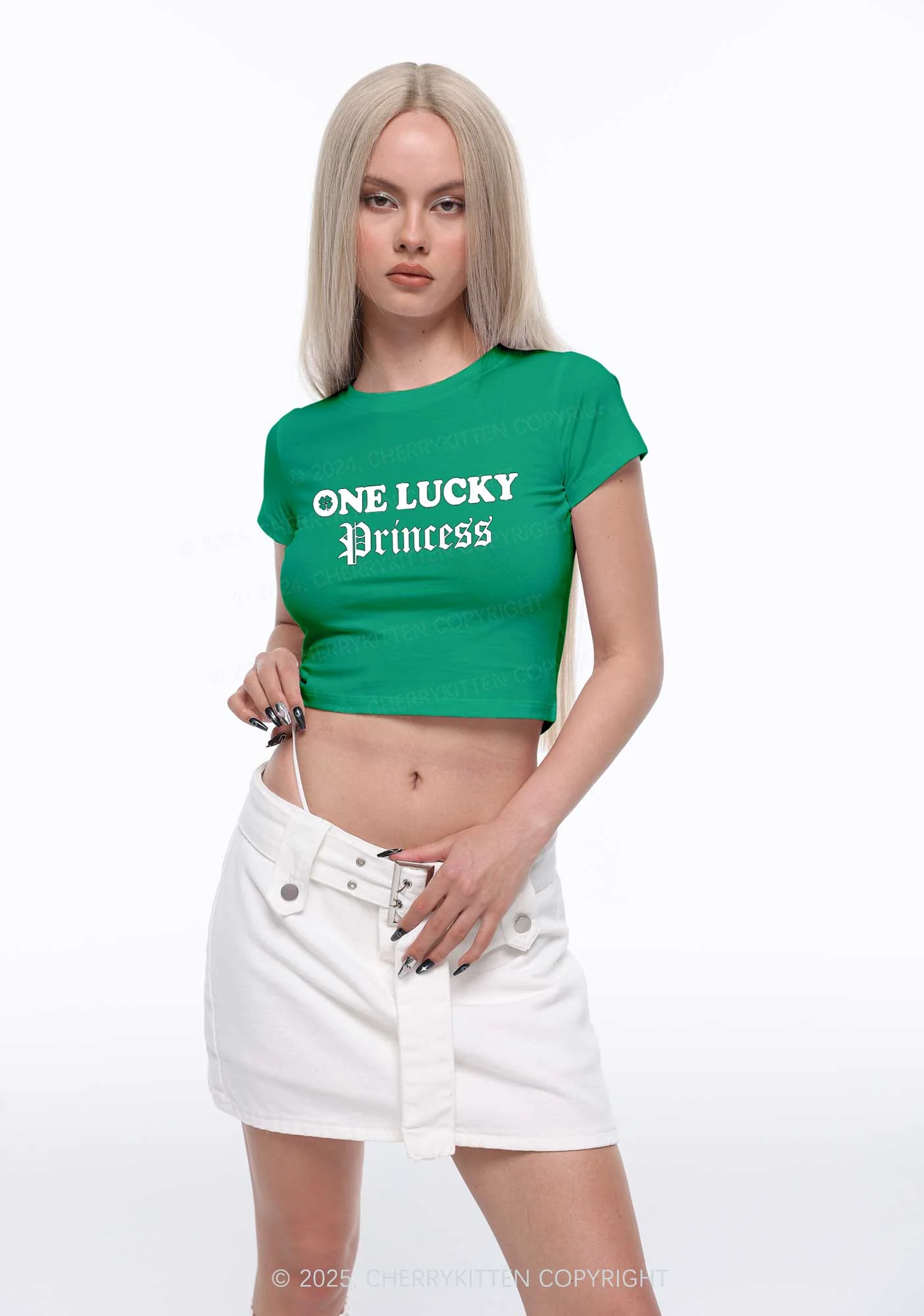One Lucky Princess St Patricks Y2K Baby Tee Cherrykitten - Image 2