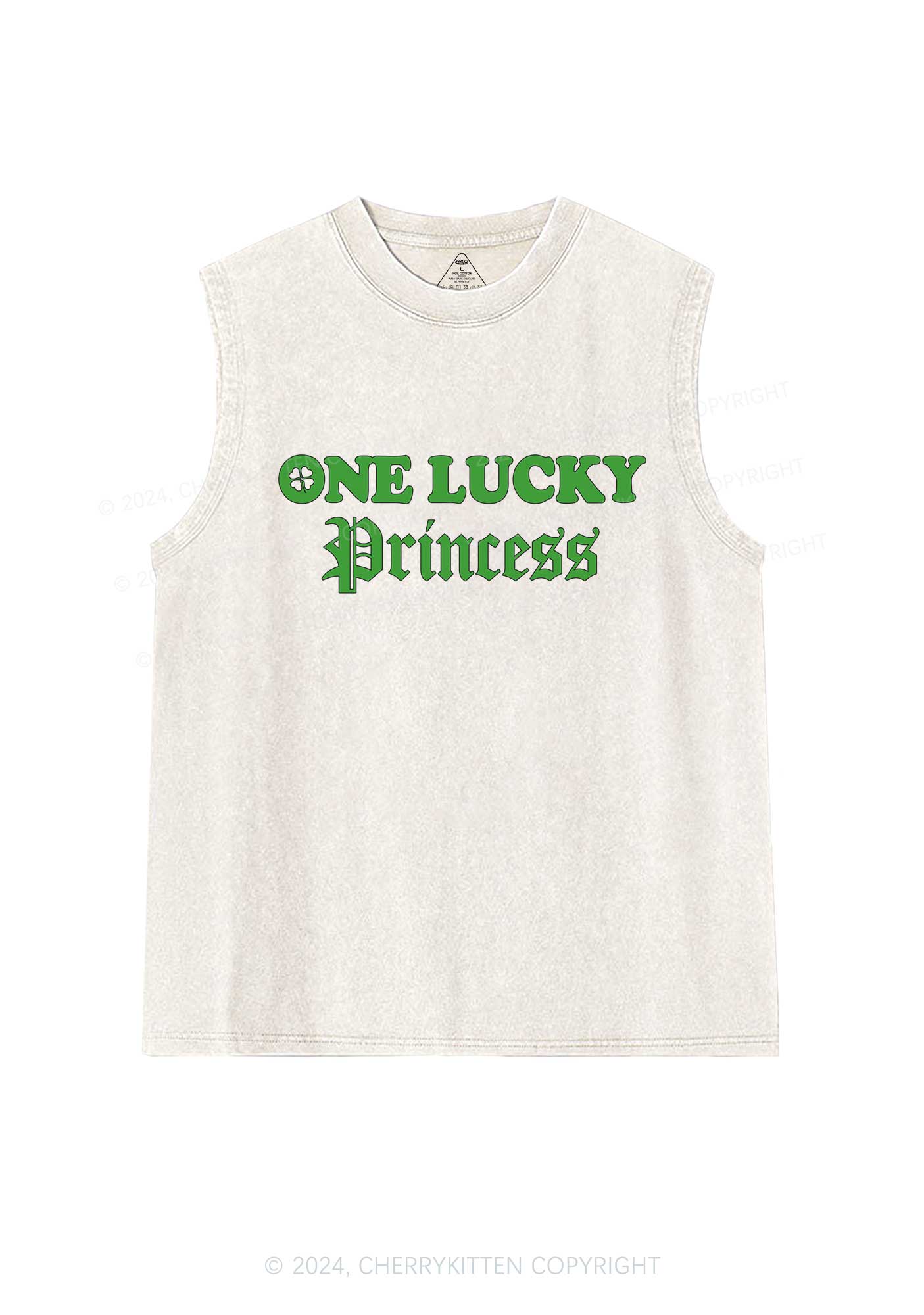 One Lucky Princess St Patricks Y2K Washed Tank Cherrykitten - Image 3