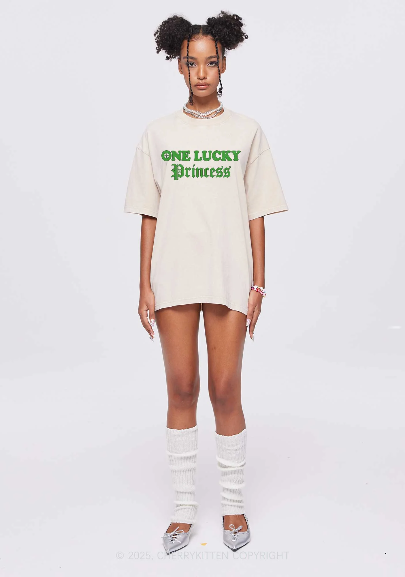 One Lucky Princess St Patricks Y2K Washed Tee Cherrykitten - Image 3