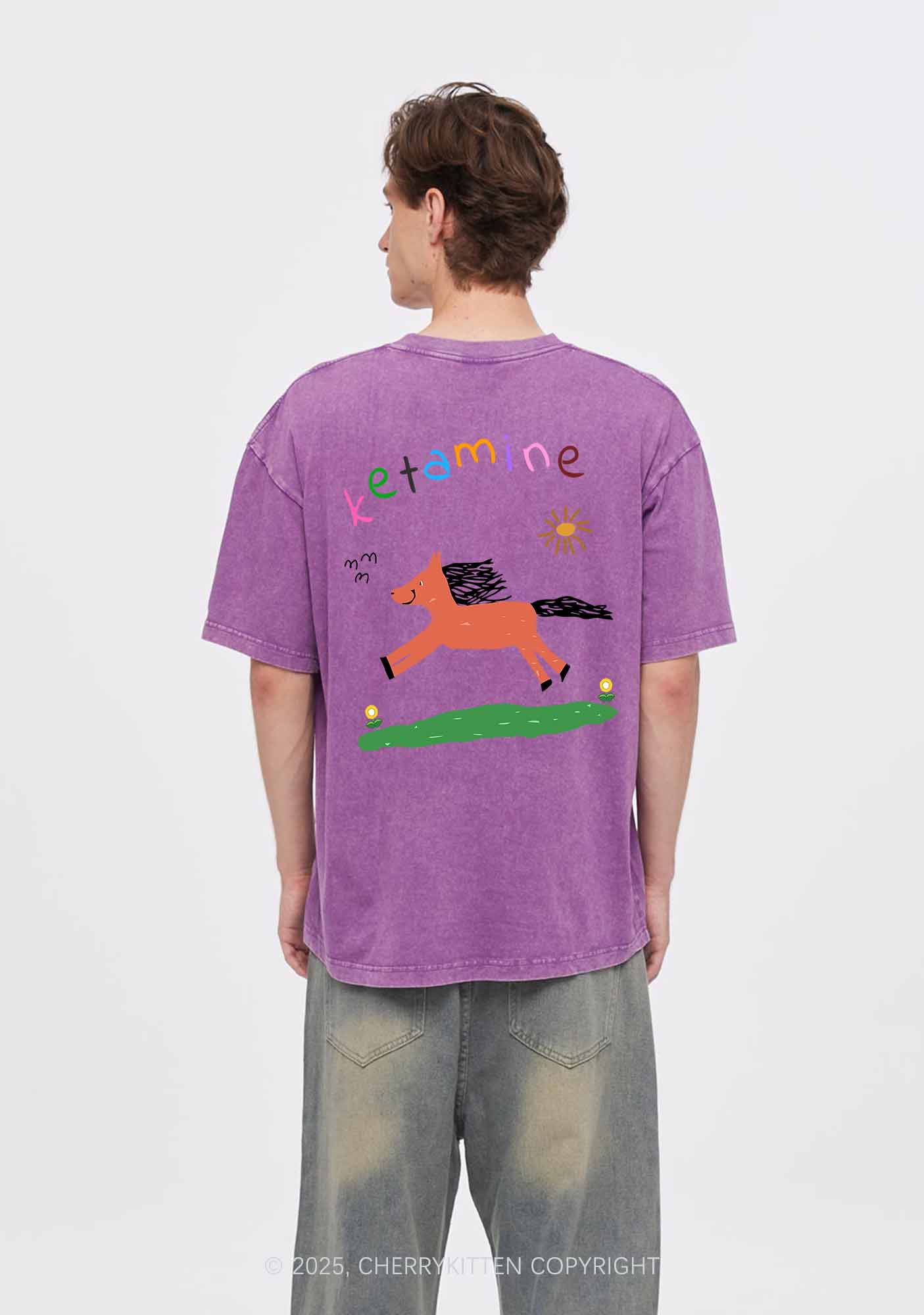 Orange Pony Two Sides Y2K Shirts Washed Tee Cherrykitten - Image 2