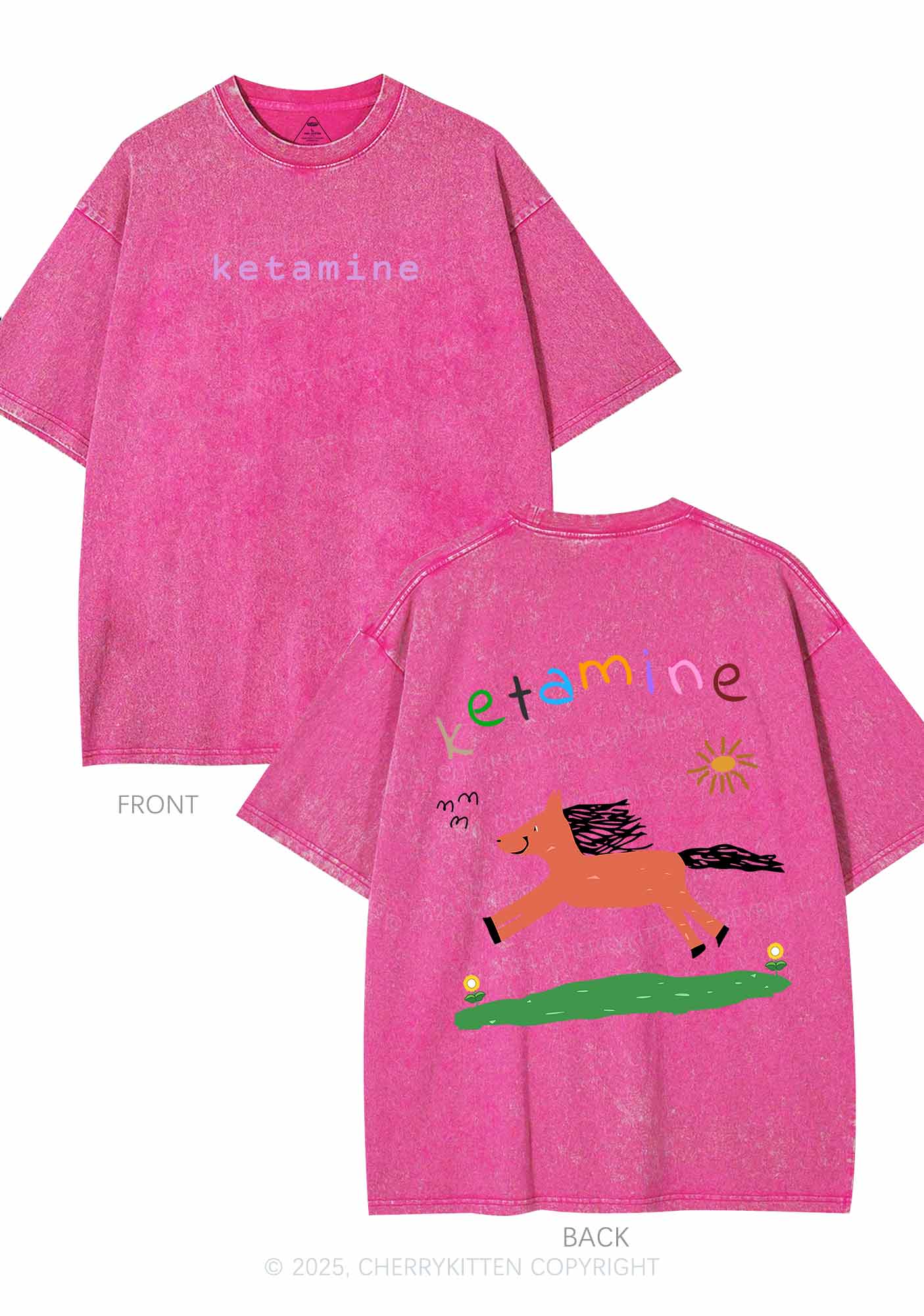 Orange Pony Two Sides Y2K Shirts Washed Tee Cherrykitten - Image 4