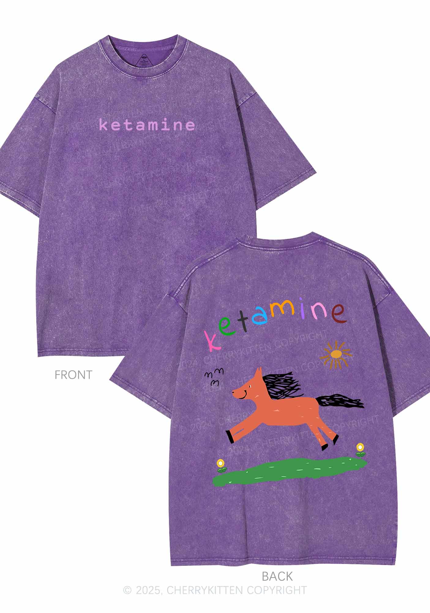 Orange Pony Two Sides Y2K Shirts Washed Tee Cherrykitten - Image 5