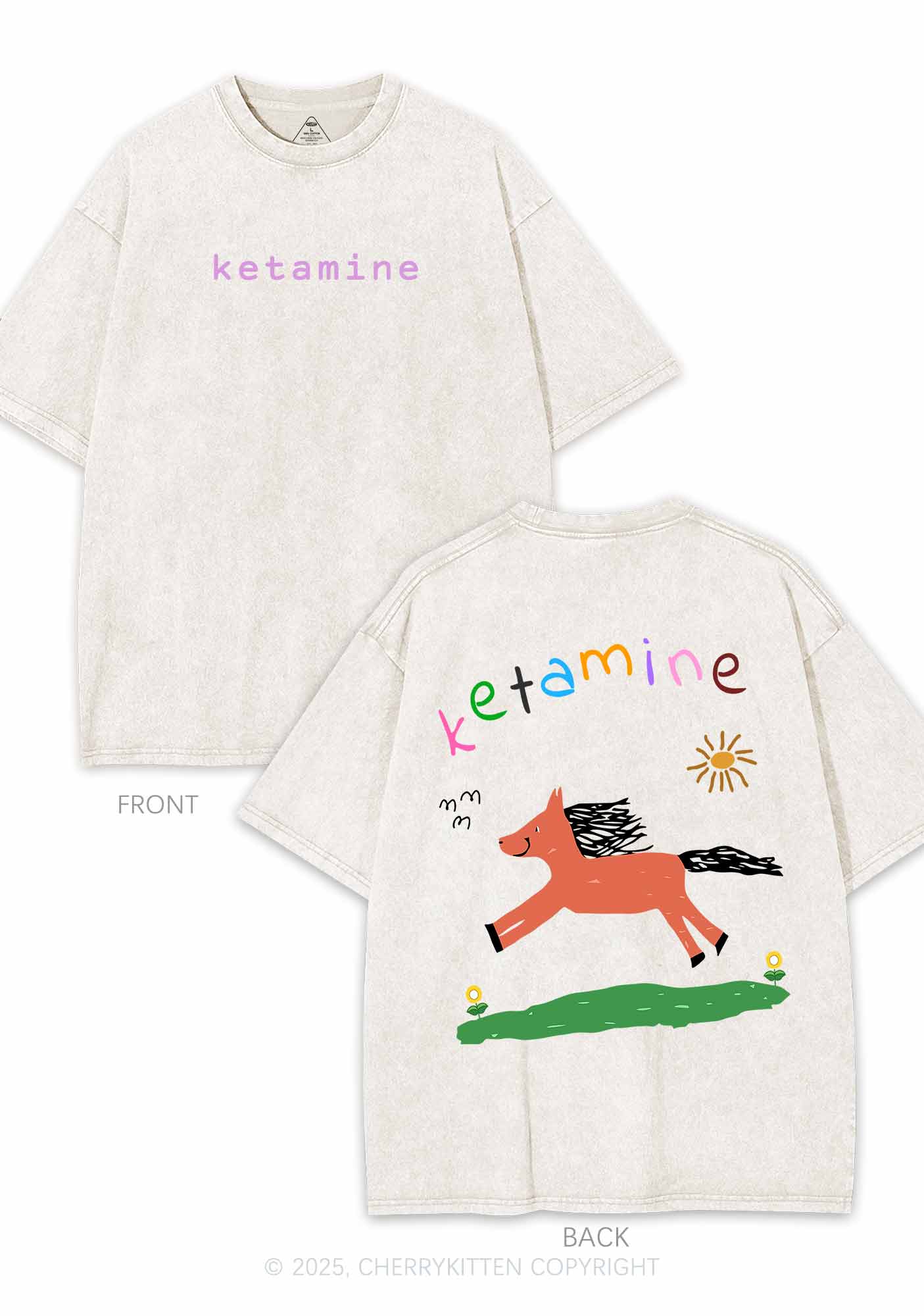 Orange Pony Two Sides Y2K Shirts Washed Tee Cherrykitten - Image 6