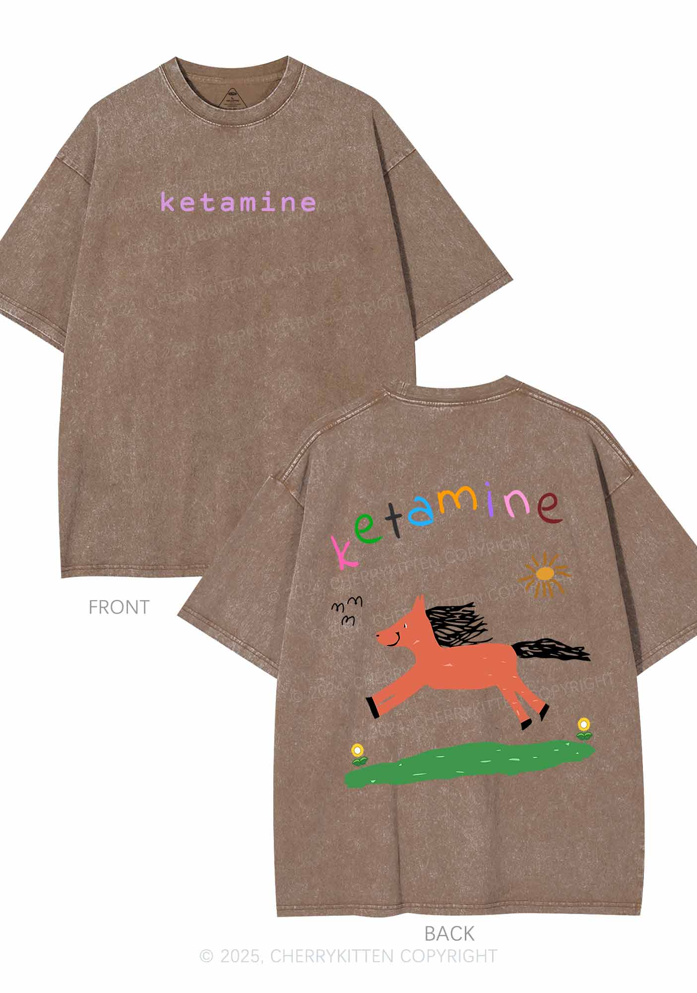 Orange Pony Two Sides Y2K Shirts Washed Tee Cherrykitten - Image 7