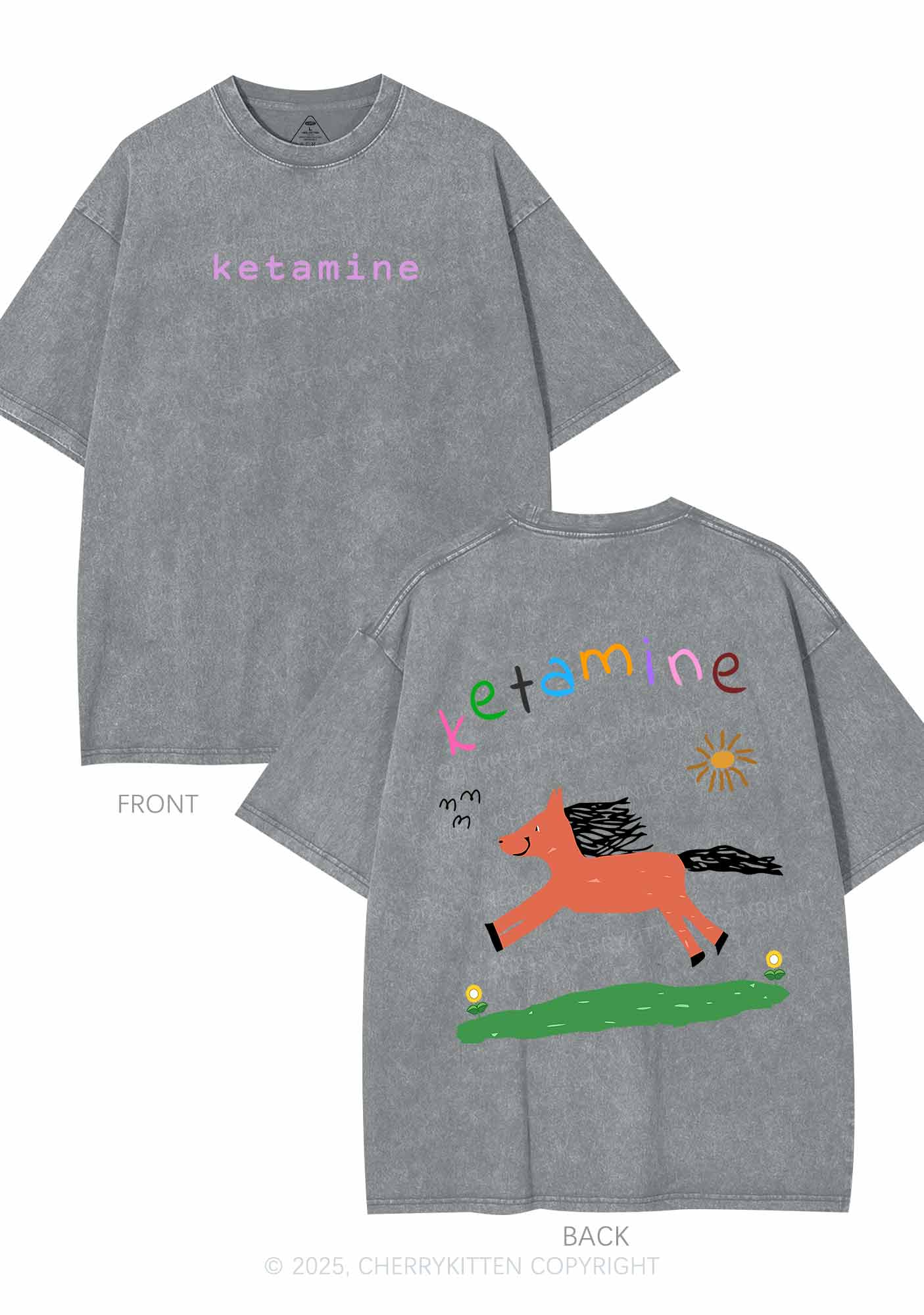 Orange Pony Two Sides Y2K Shirts Washed Tee Cherrykitten - Image 8