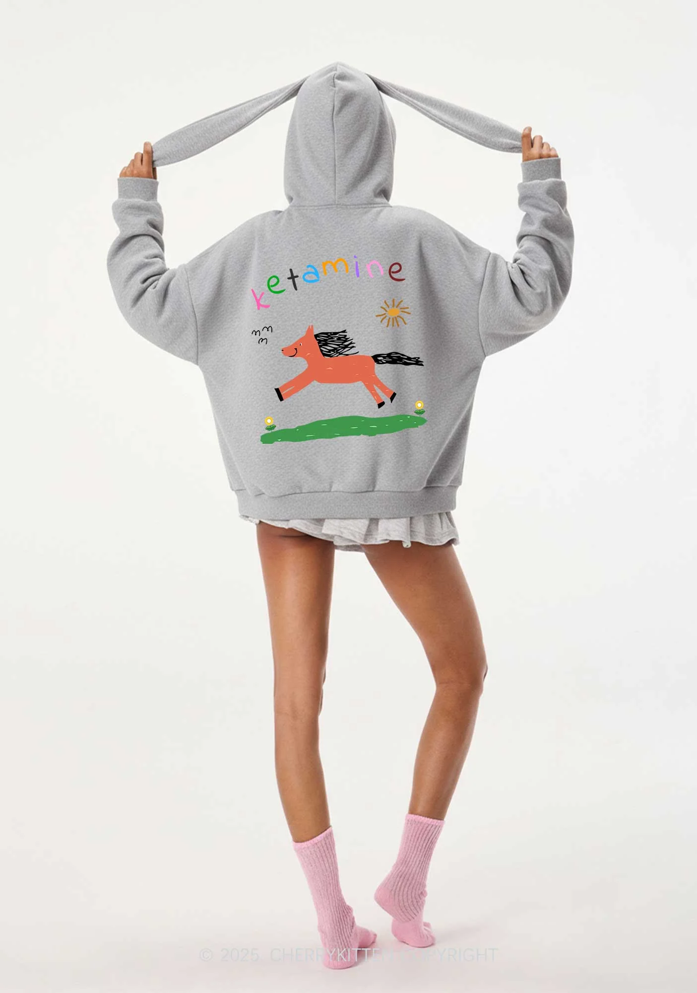 Orange Pony Y2K Bunny Ear Zip Hoodie Cherrykitten - Image 2