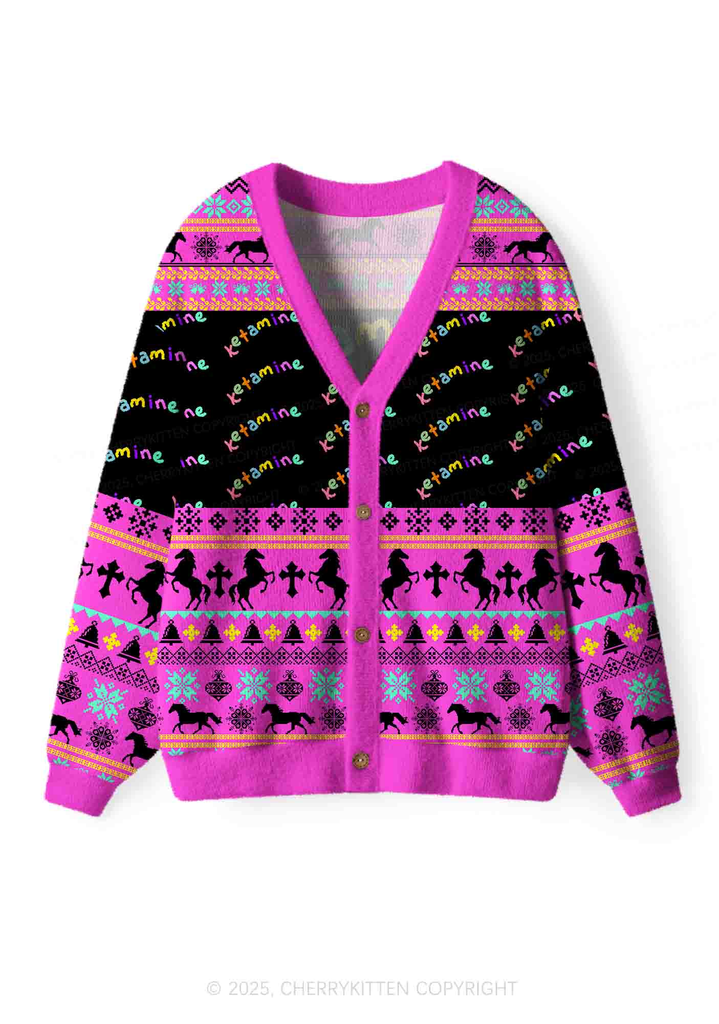 Orange Pony Y2K Christmas Cardigan Knit Sweatshirt Cherrykitten - Image 3