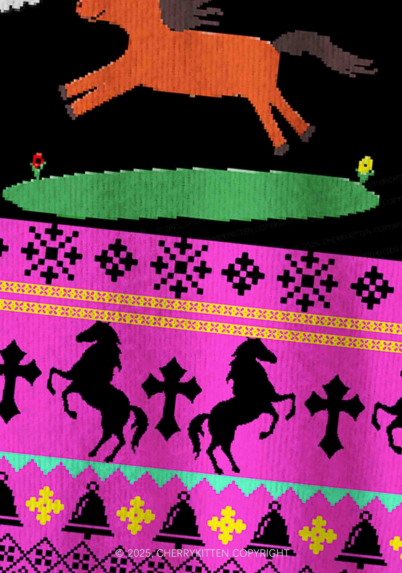 Orange Pony Y2K Christmas Cardigan Knit Sweatshirt Cherrykitten - Image 5