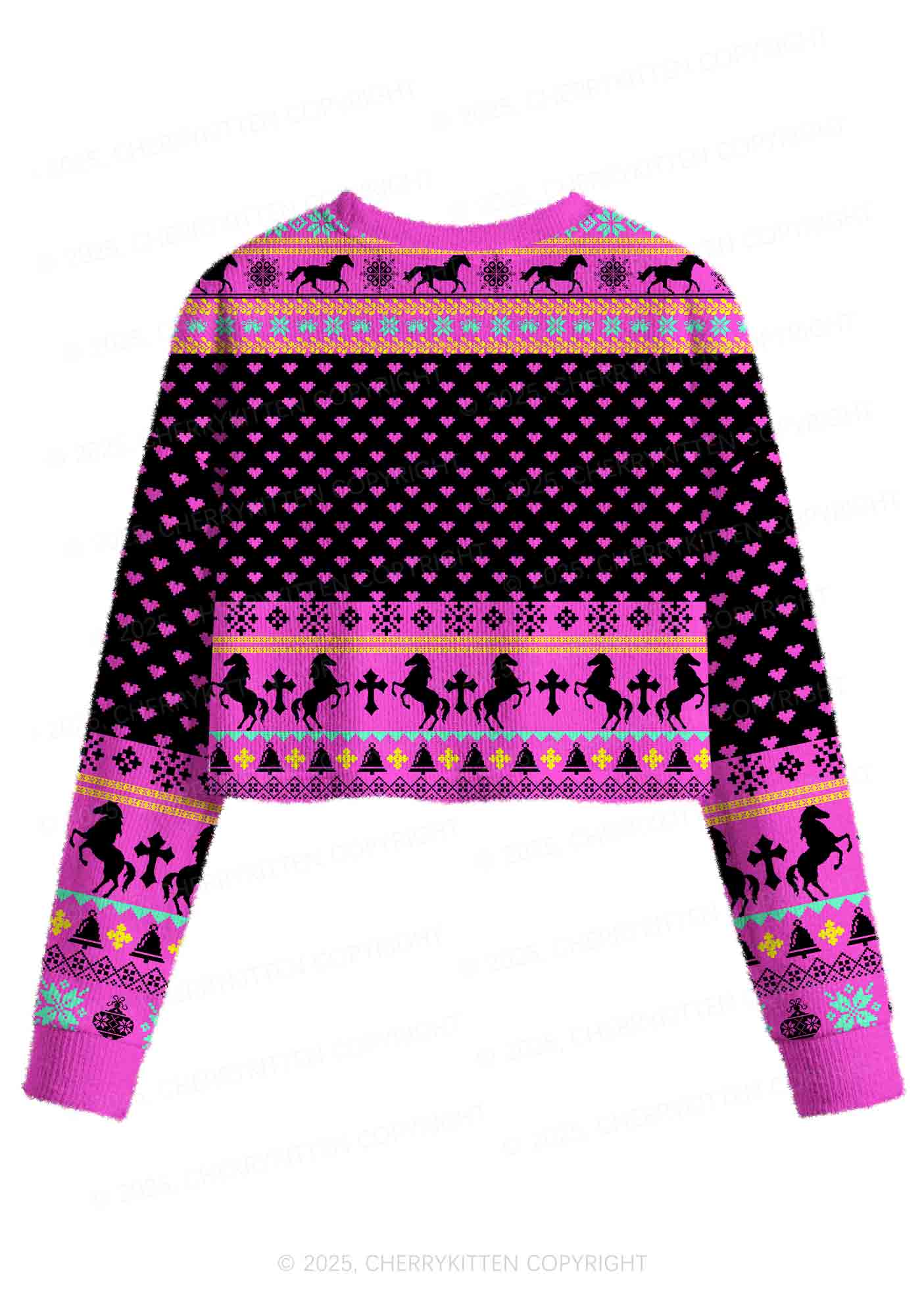 Orange Pony Y2K Christmas Crop Knit Sweatshirt Cherrykitten - Image 2