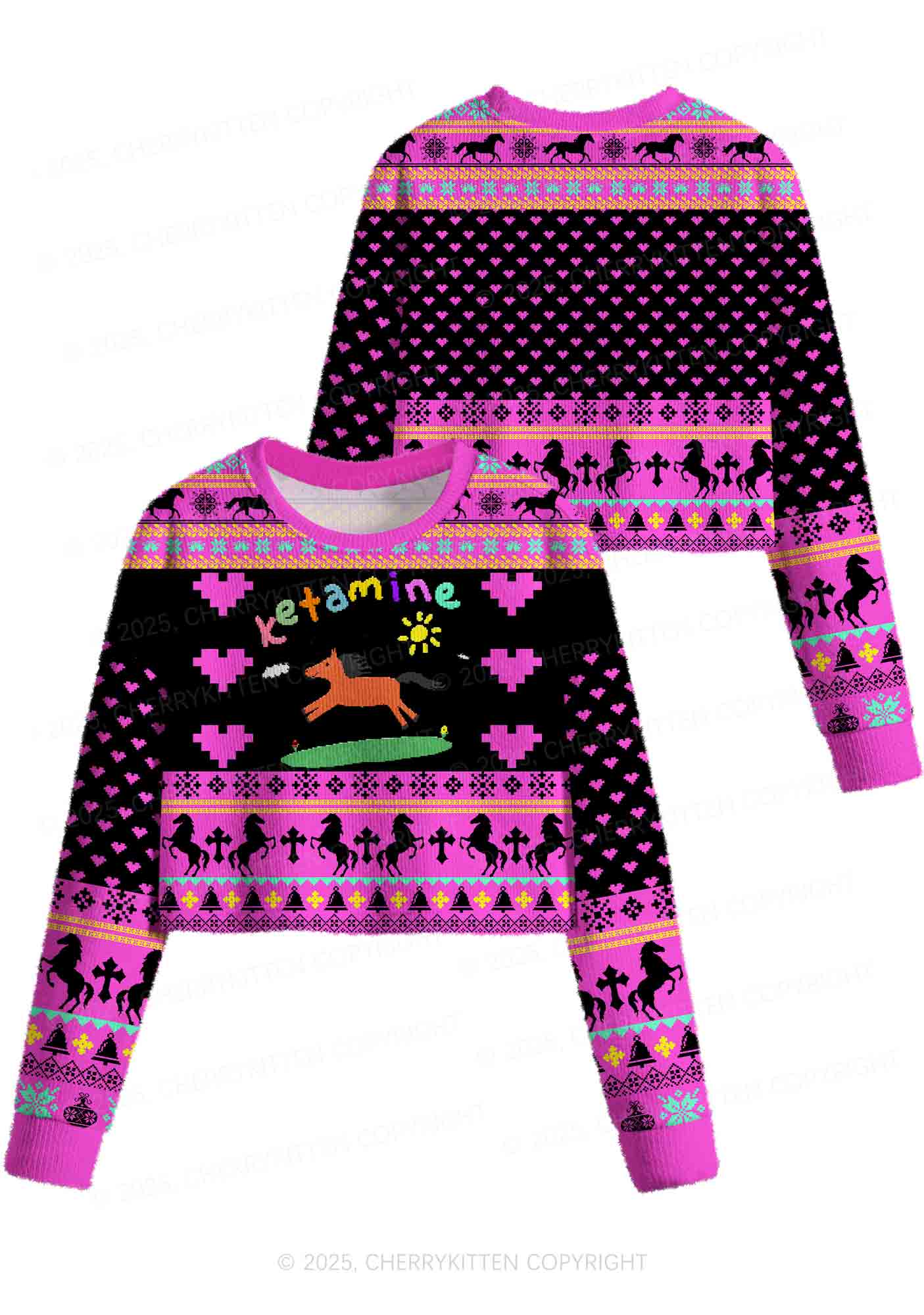 Orange Pony Y2K Christmas Crop Knit Sweatshirt Cherrykitten - Image 3