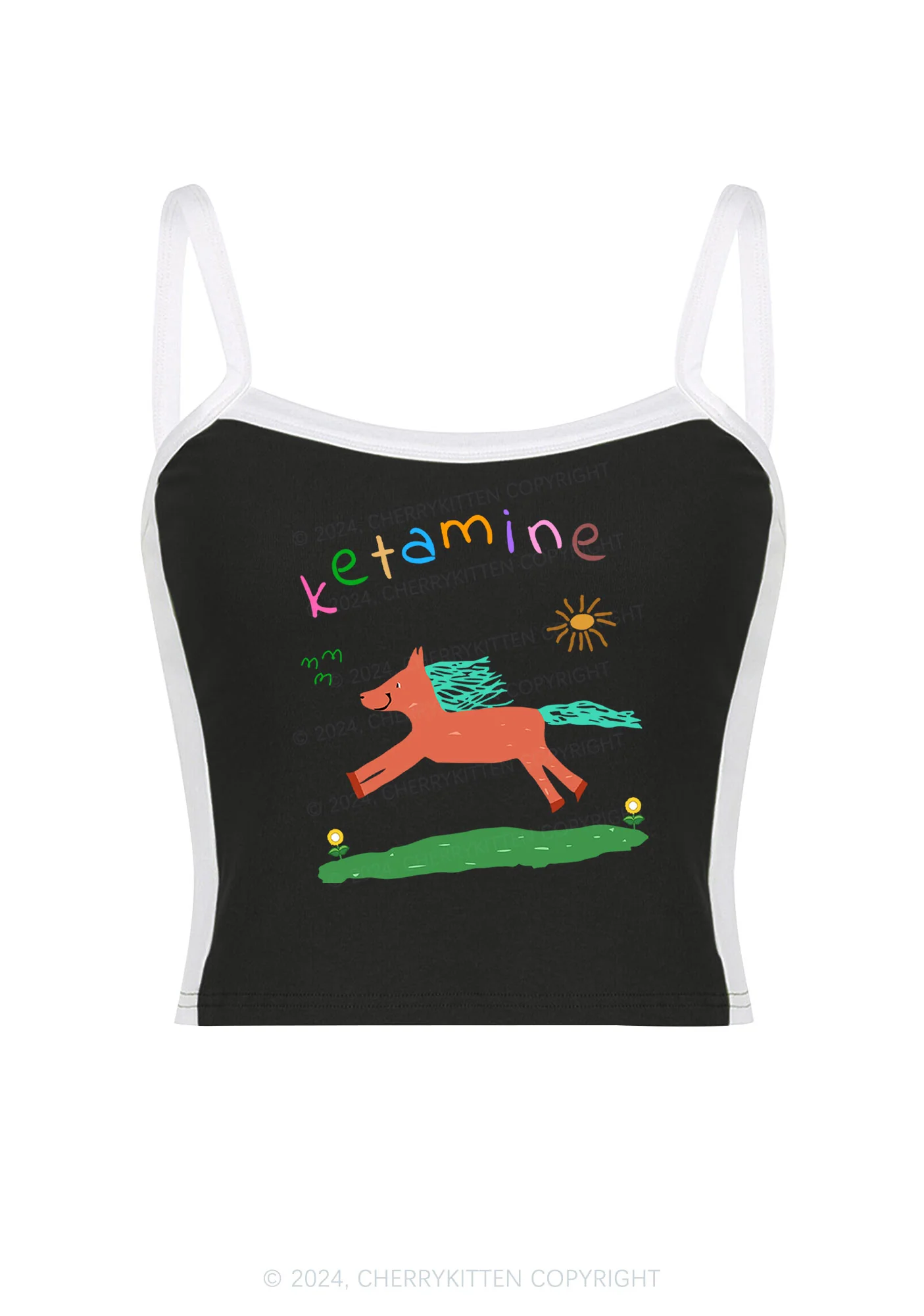 Orange Pony Y2K Color Block Crop Cami Top Cherrykitten - Image 2