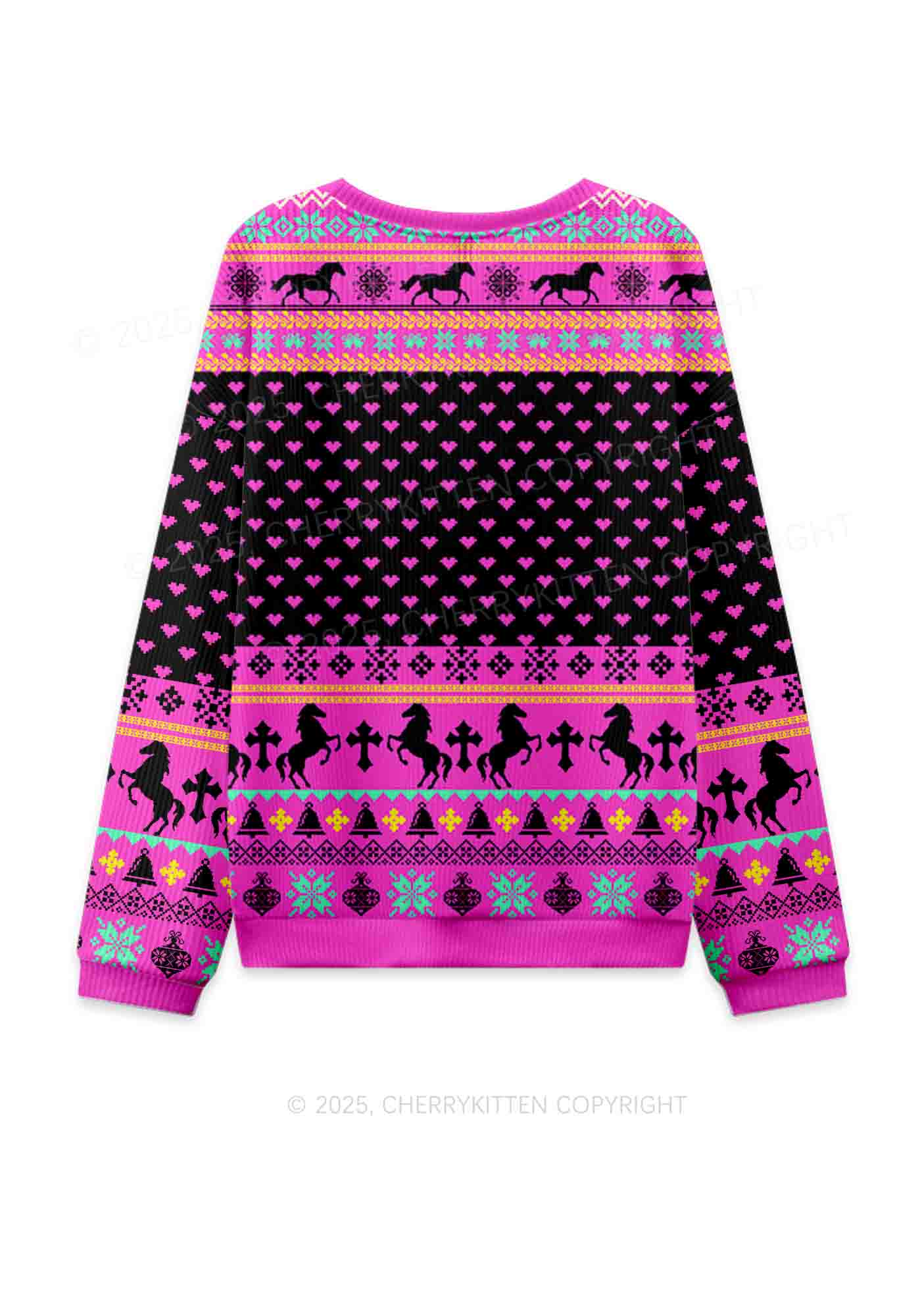Orange Pony Y2K Christmas Knit Sweatshirt Cherrykitten - Image 2