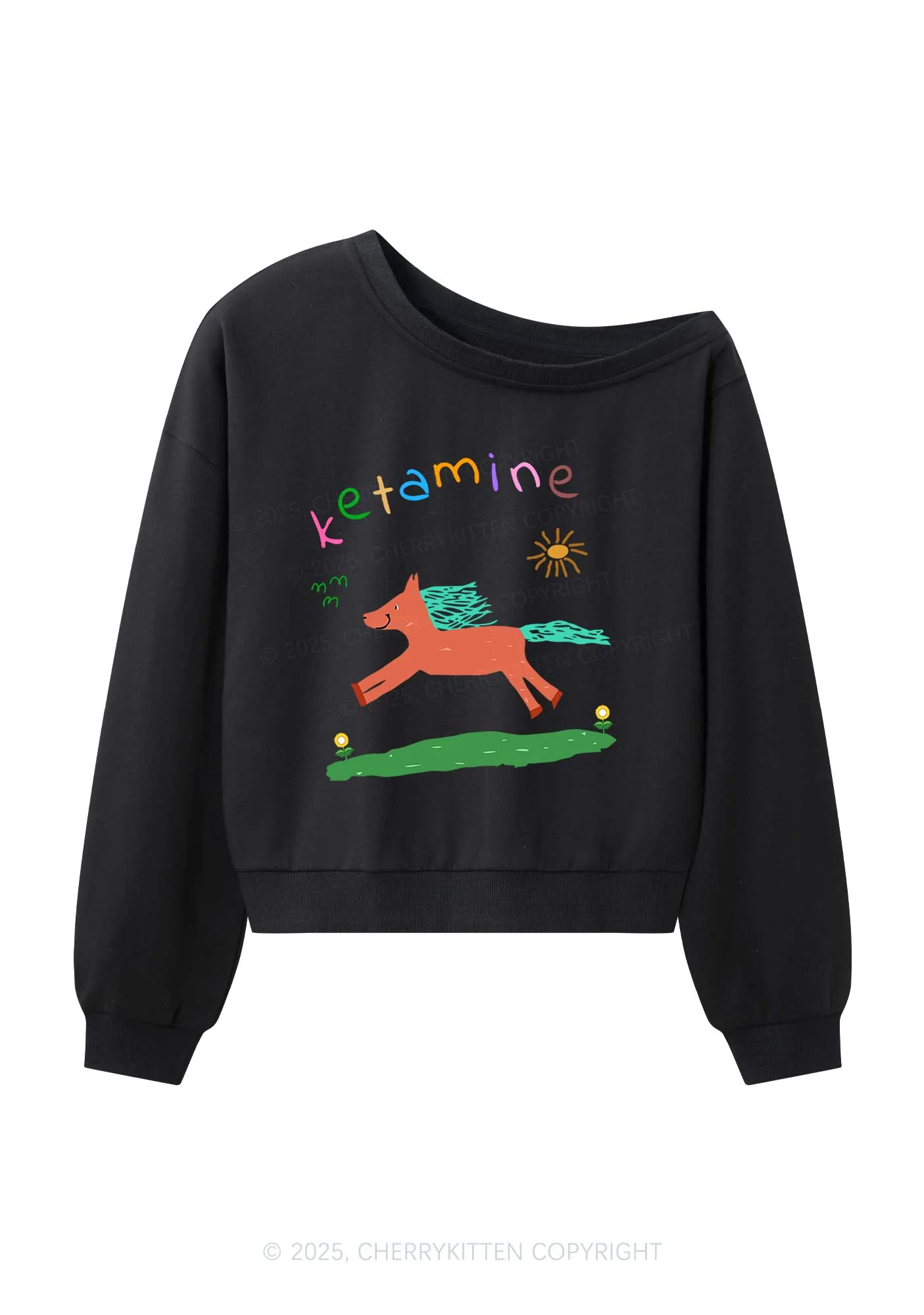 Orange Pony Y2K Off Shoulder Sweatshirts Cherrykitten - Image 3