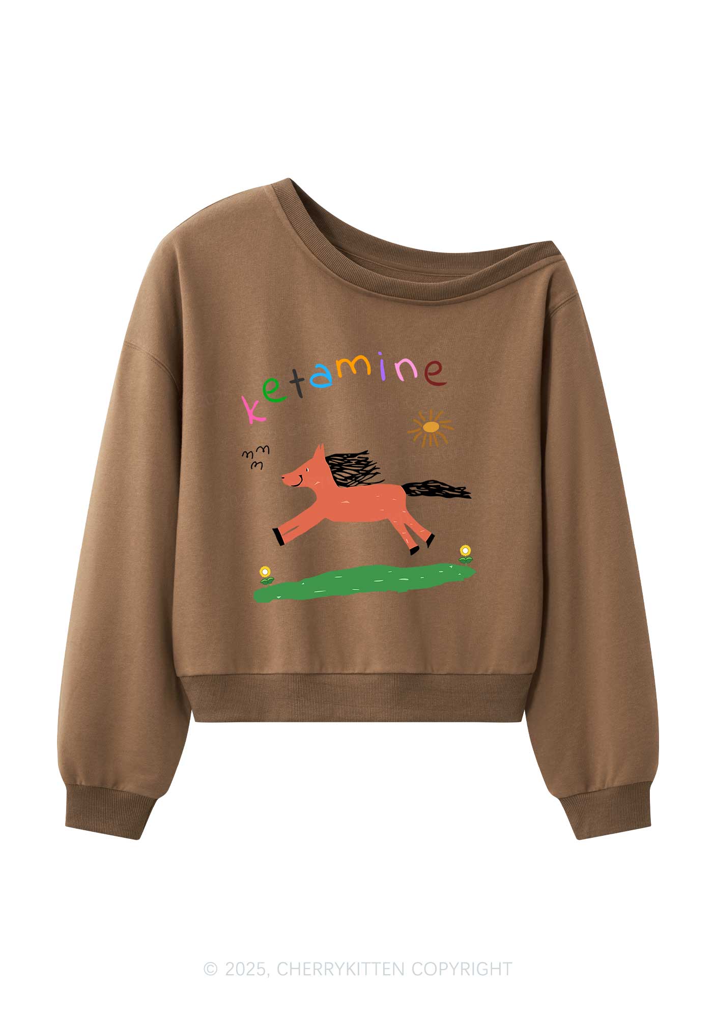 Orange Pony Y2K Off Shoulder Sweatshirts Cherrykitten - Image 4