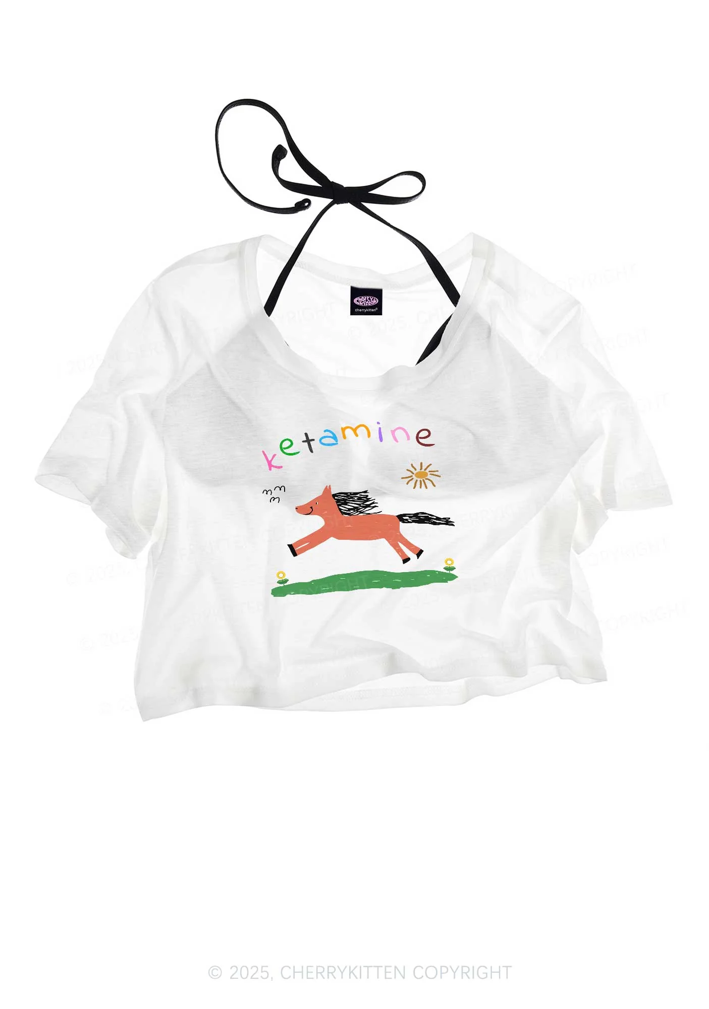 Orange Pony Y2K Sheer Crop Tee Cherrykitten - Image 3