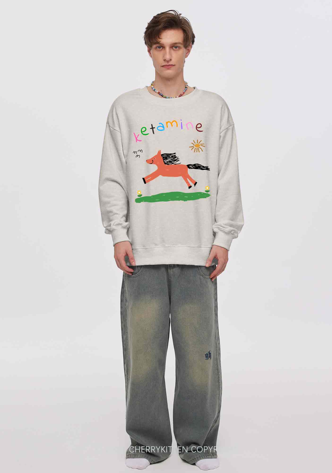 Orange Pony Y2K Washed Sweatshirts Cherrykitten - Image 2