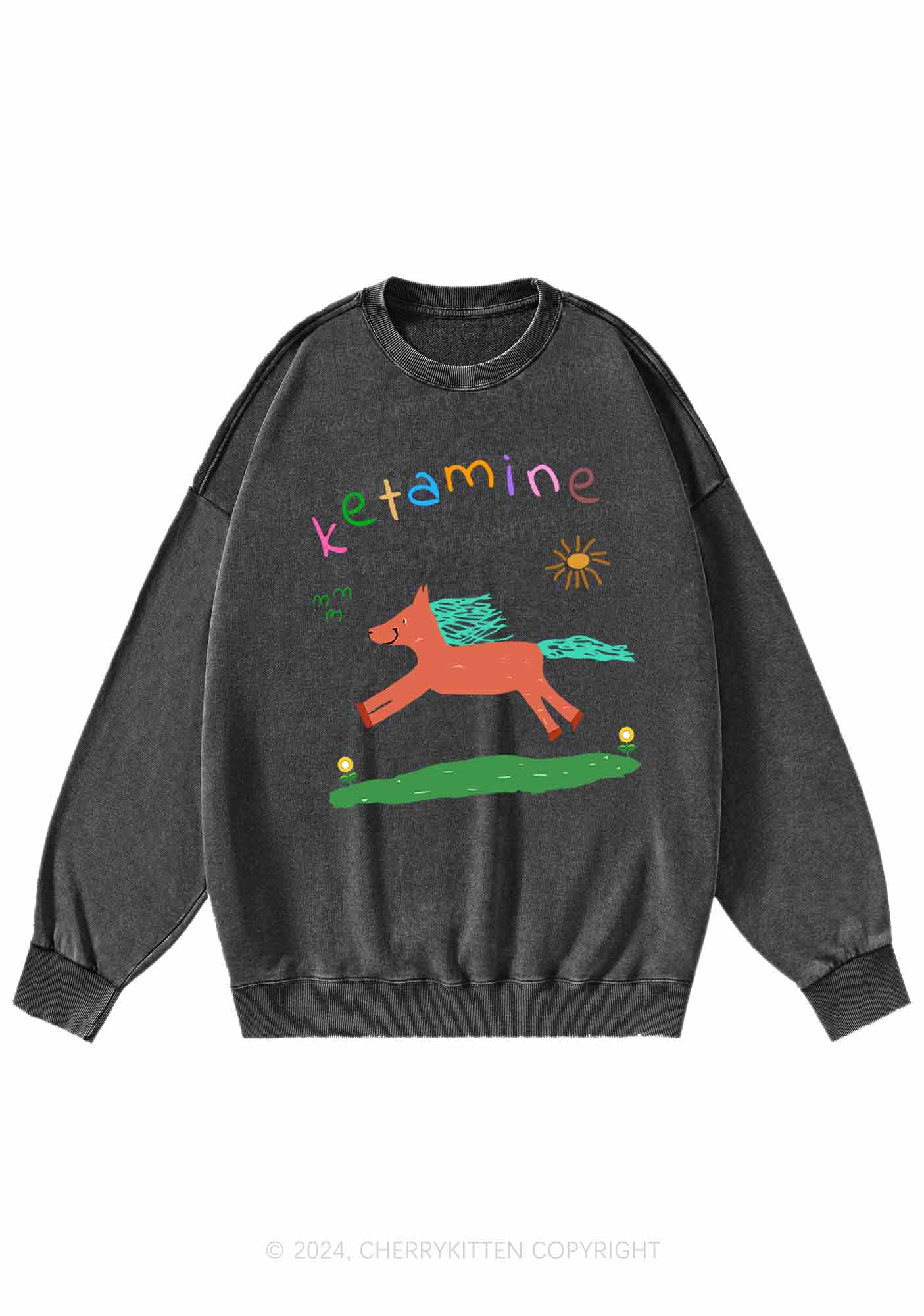 Orange Pony Y2K Washed Sweatshirts Cherrykitten - Image 3