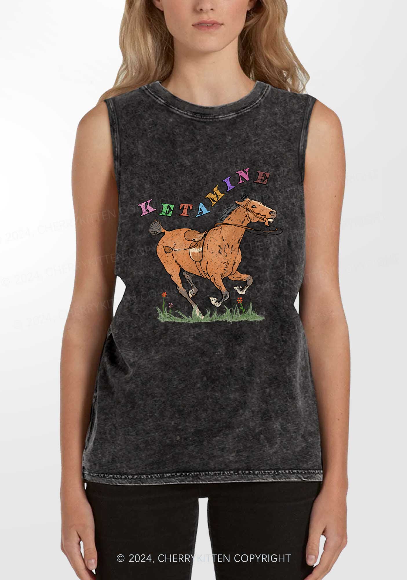 Orange Pony Y2K Washed Tank Cherrykitten - Image 2