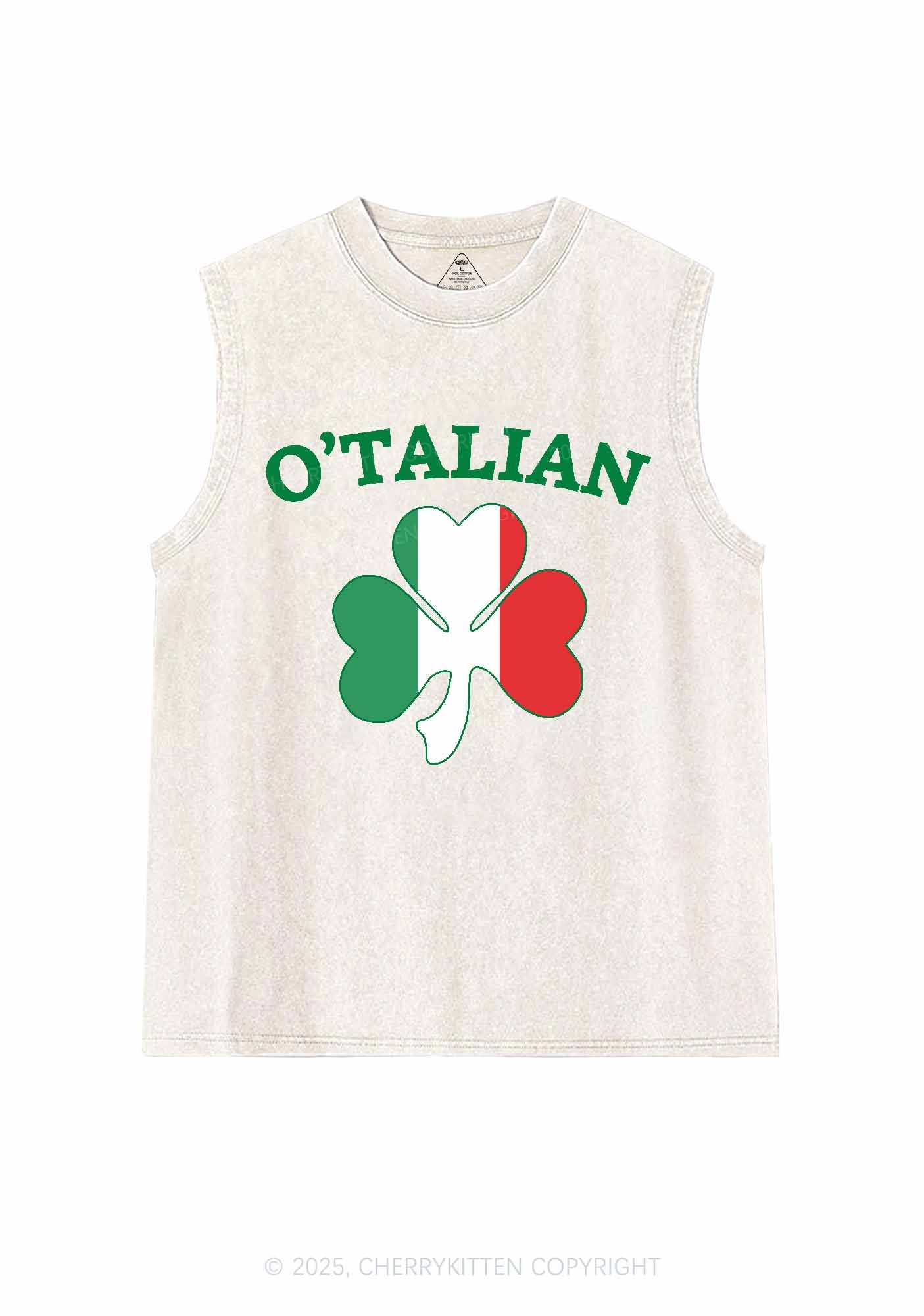 OTalian Shamrock St Patricks Y2K Washed Tank Cherrykitten - Image 3