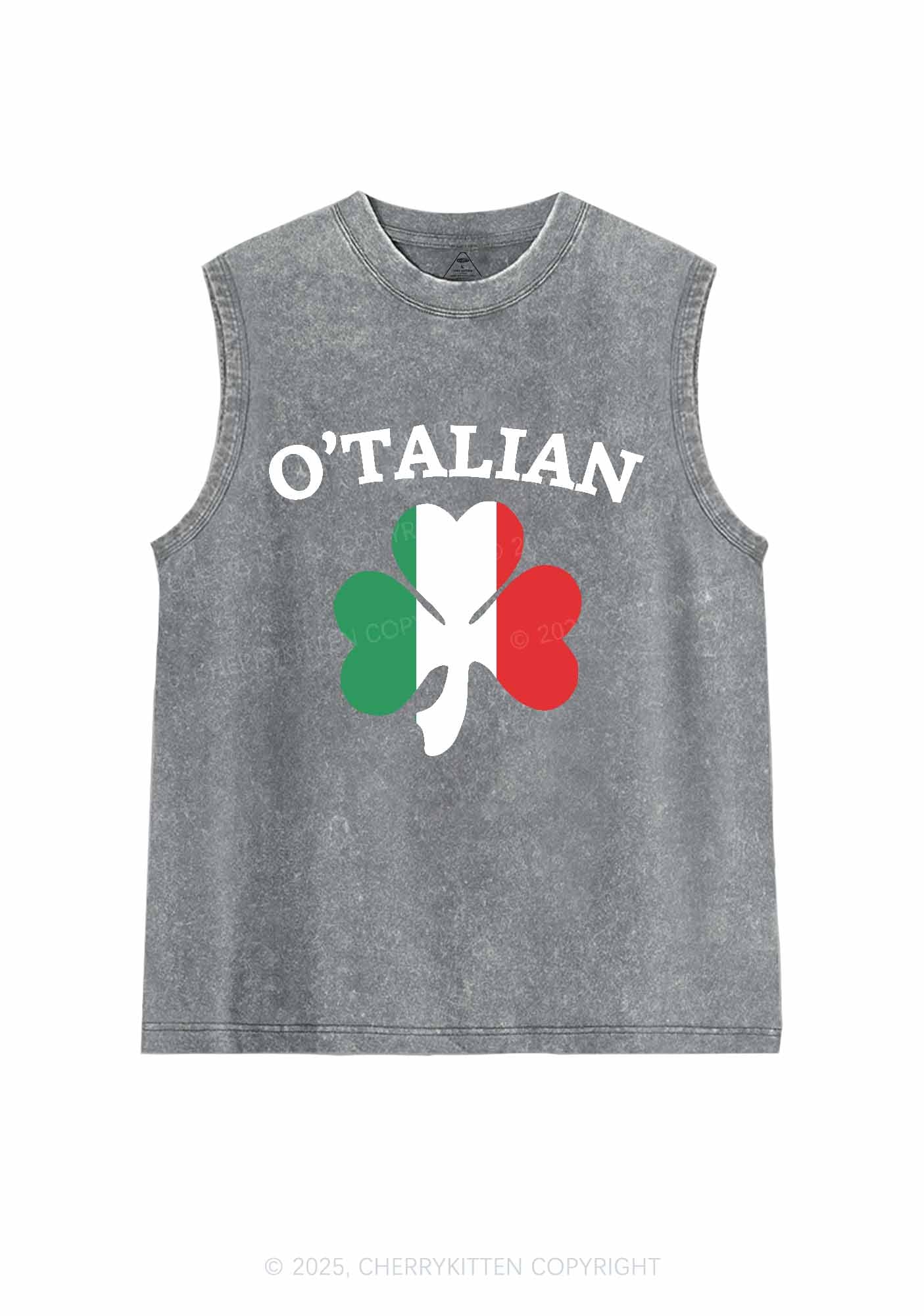 OTalian Shamrock St Patricks Y2K Washed Tank Cherrykitten - Image 5