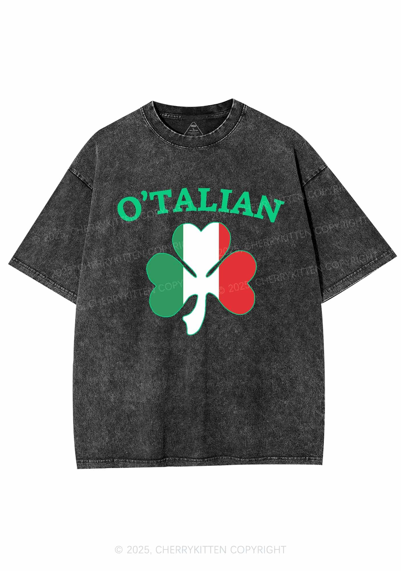 OTalian Shamrock St Patricks Y2K Washed Tee Cherrykitten - Image 3