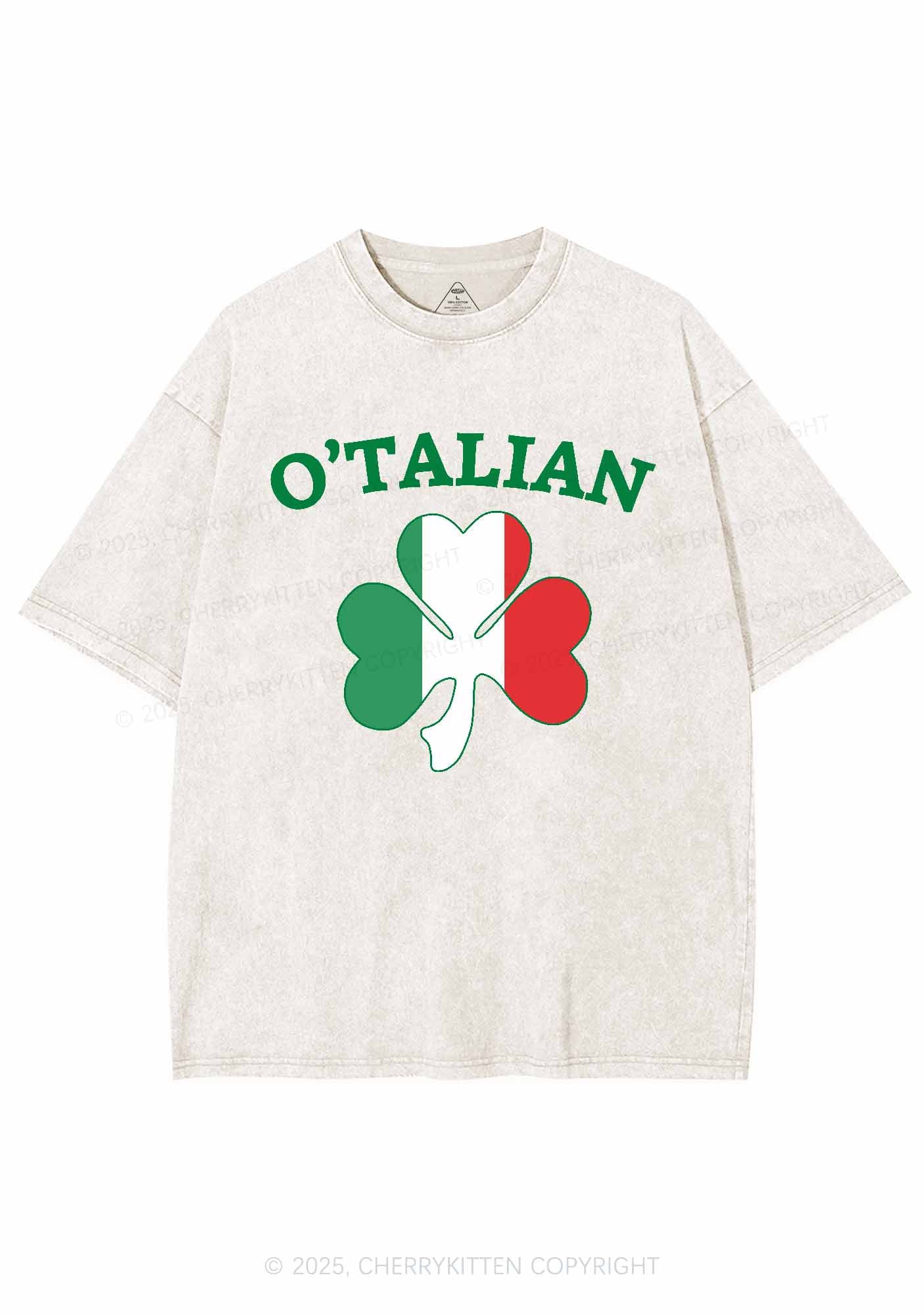 OTalian Shamrock St Patricks Y2K Washed Tee Cherrykitten - Image 4