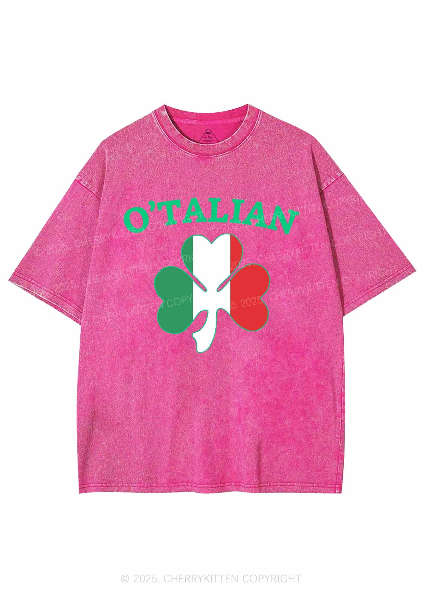 OTalian Shamrock St Patricks Y2K Washed Tee Cherrykitten - Image 5