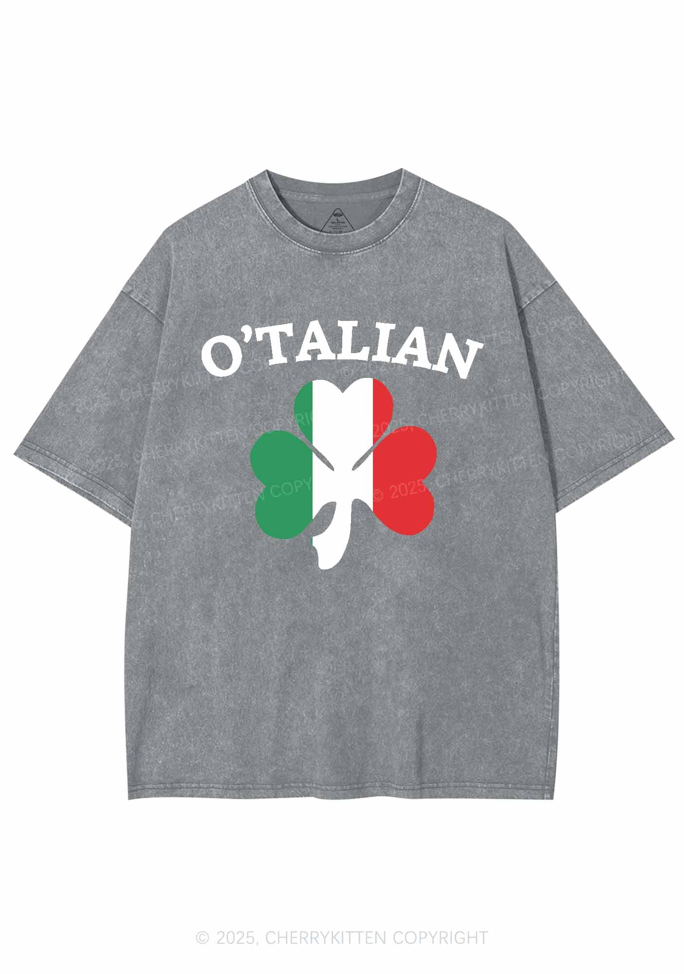 OTalian Shamrock St Patricks Y2K Washed Tee Cherrykitten - Image 7