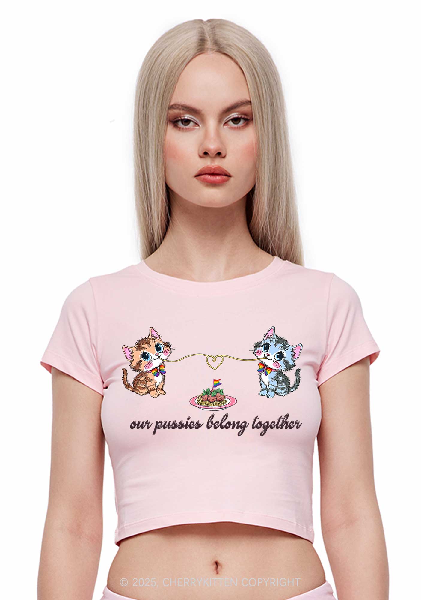 Our Puxxies Belong Together Pride Y2K Baby Tee Cherrykitten - Image 2