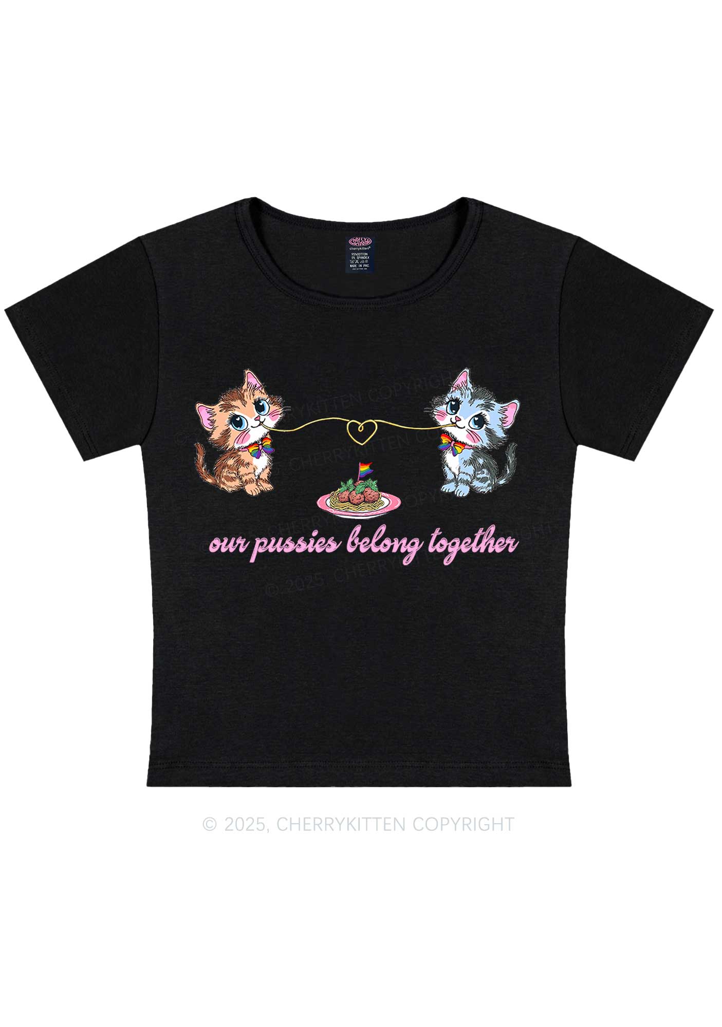 Our Puxxies Belong Together Pride Y2K Baby Tee Cherrykitten - Image 4