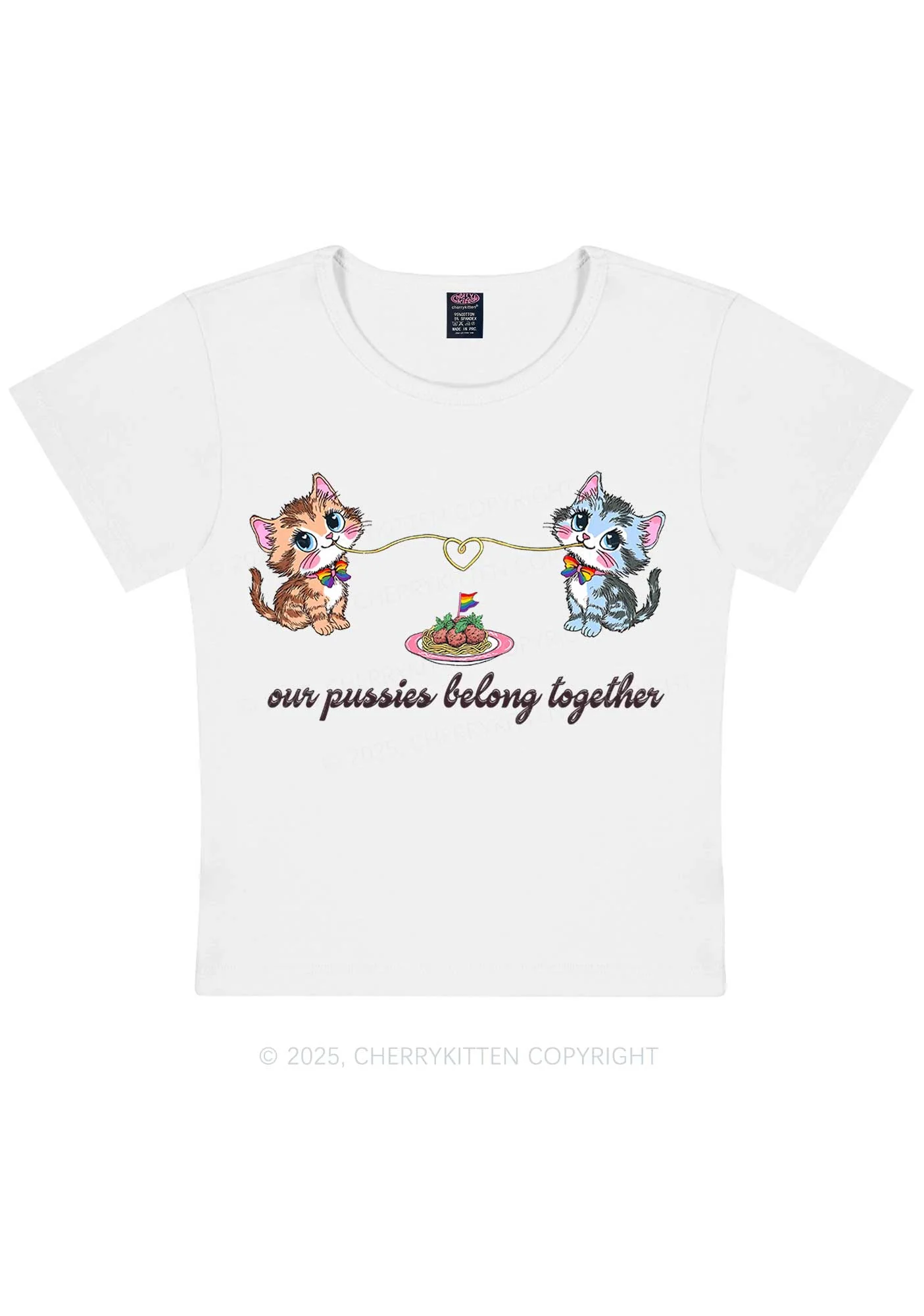 Our Puxxies Belong Together Pride Y2K Baby Tee Cherrykitten - Image 5